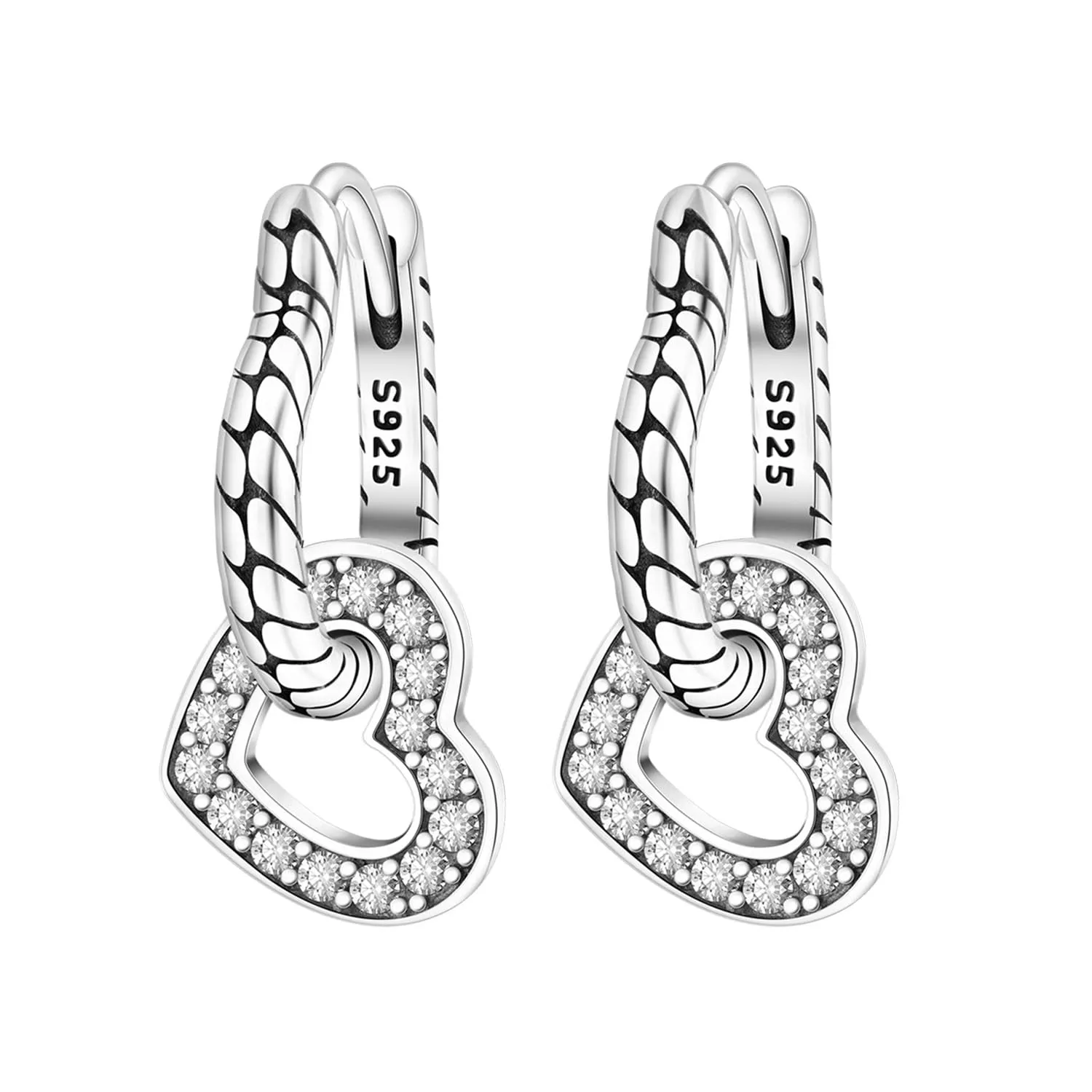 PANPOKI Orecchini a forma di cuore, in argento 925, con zirconi, ipoallergenici, minimalisti, 1, Argento sterling, Zircone - immagine 1