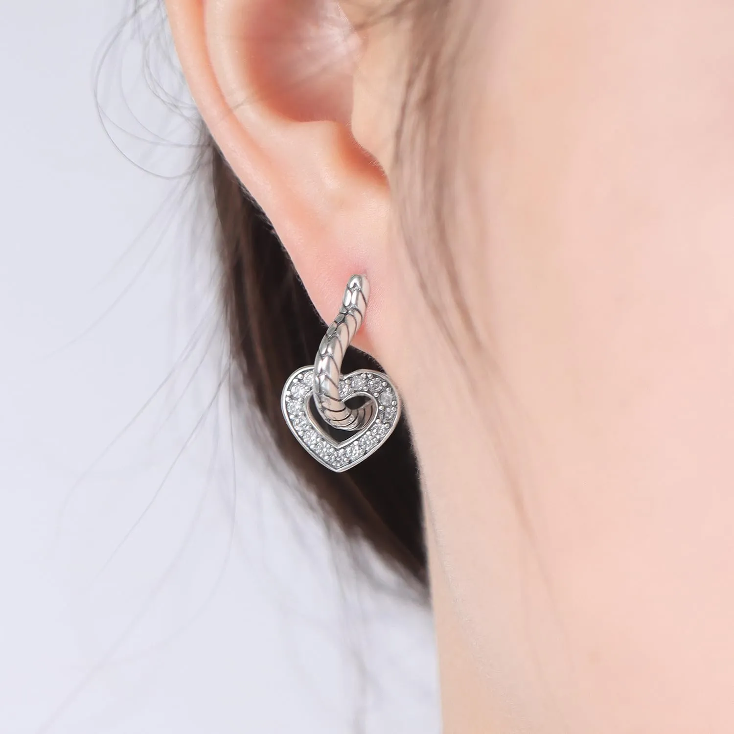 PANPOKI Orecchini a forma di cuore, in argento 925, con zirconi, ipoallergenici, minimalisti, 1, Argento sterling, Zircone - immagine 4