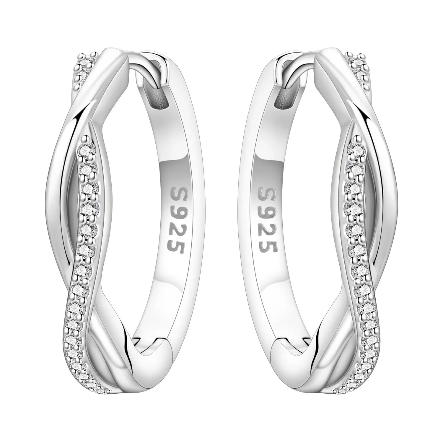 PANPOKI Orecchini a cerchio in argento Sterling 925 a forma di stella e luna, con zirconia cubica scintillante, leggeri, da donna, con confezione regalo, regalo di compleanno per mamma, 1, Argento - immagine 1