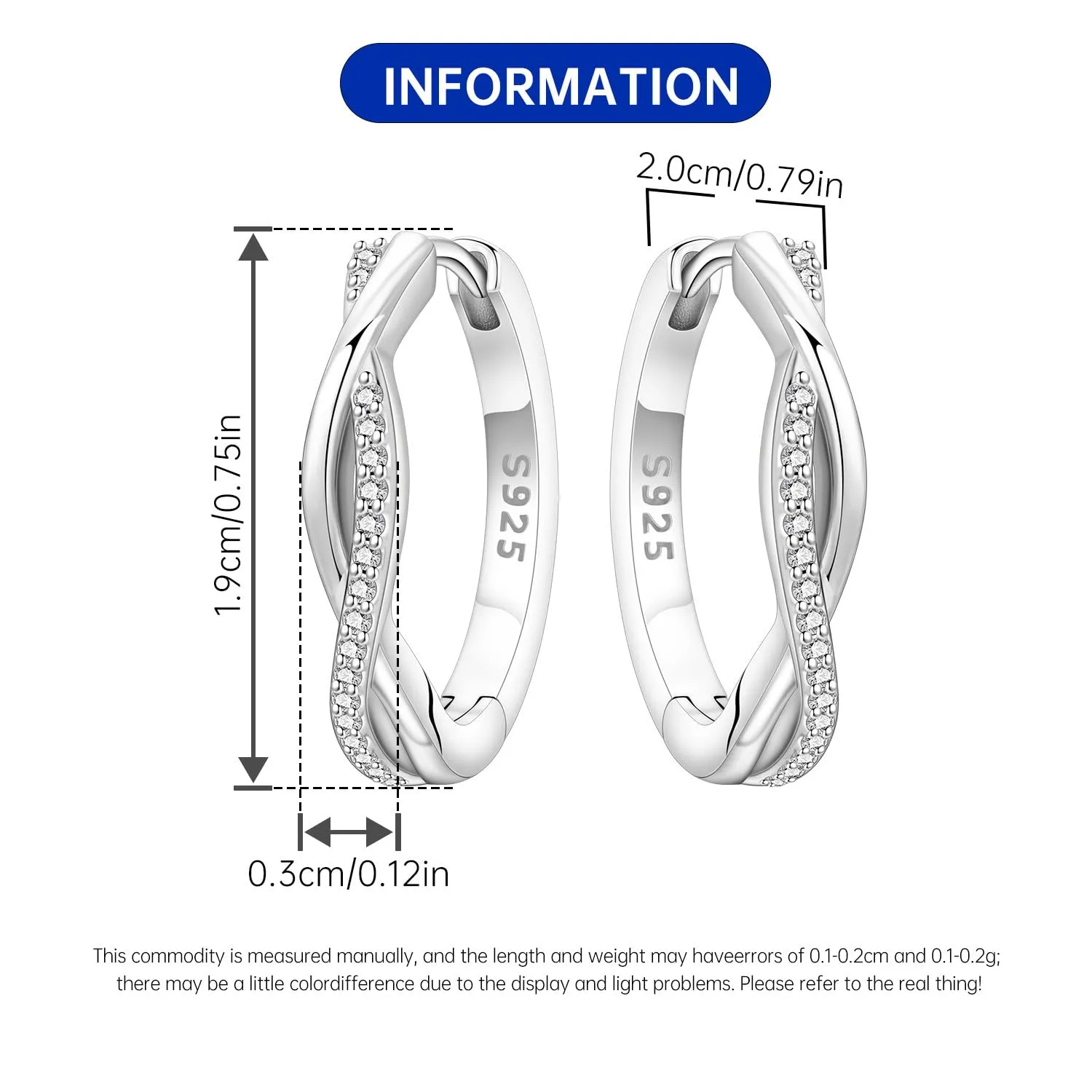 PANPOKI Orecchini a cerchio in argento Sterling 925 a forma di stella e luna, con zirconia cubica scintillante, leggeri, da donna, con confezione regalo, regalo di compleanno per mamma, 1, Argento - immagine 3