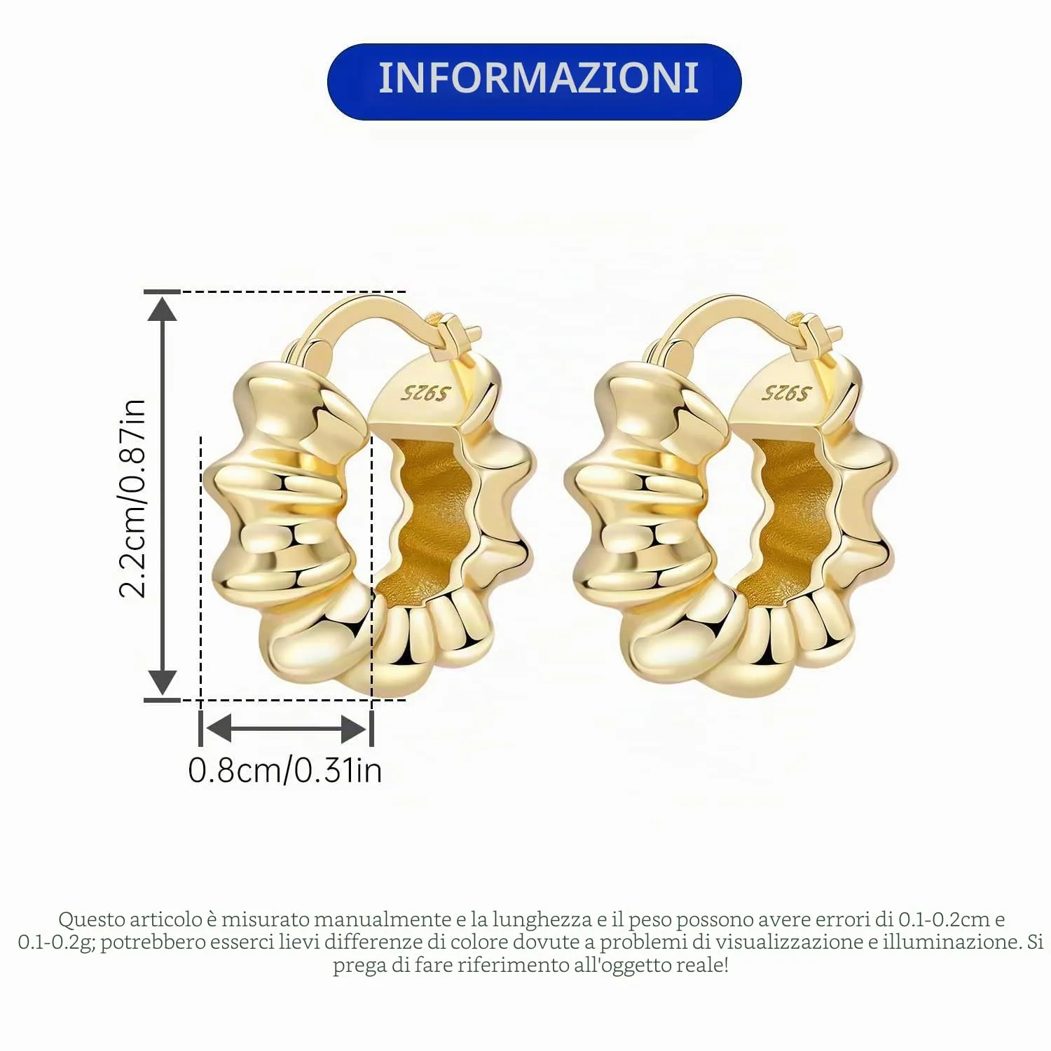 CYMYSS Orecchini Oro Donna in Argento 925 Placcato Oro 18K, Orecchini Dorati Eleganti e Leggeri, Gioielli Donna per Uso Quotidiano, Occasioni Speciali e Regalo - immagine 3