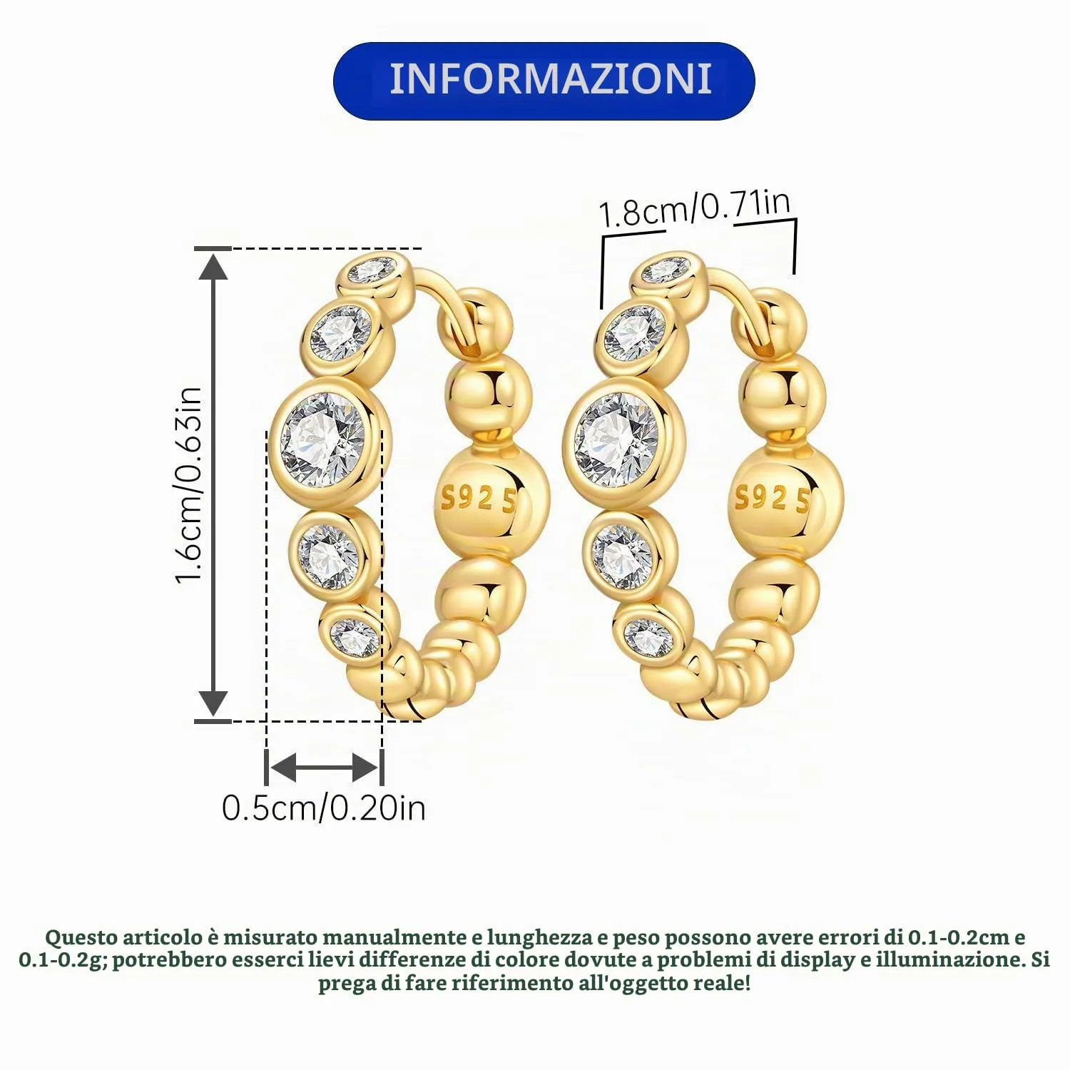 CYMYSS Orecchini Oro Donna in Argento 925 Placcato Oro 18K, Orecchini Dorati Eleganti e Leggeri, Gioielli Donna per Uso Quotidiano, Occasioni Speciali e Regalo - immagine 3