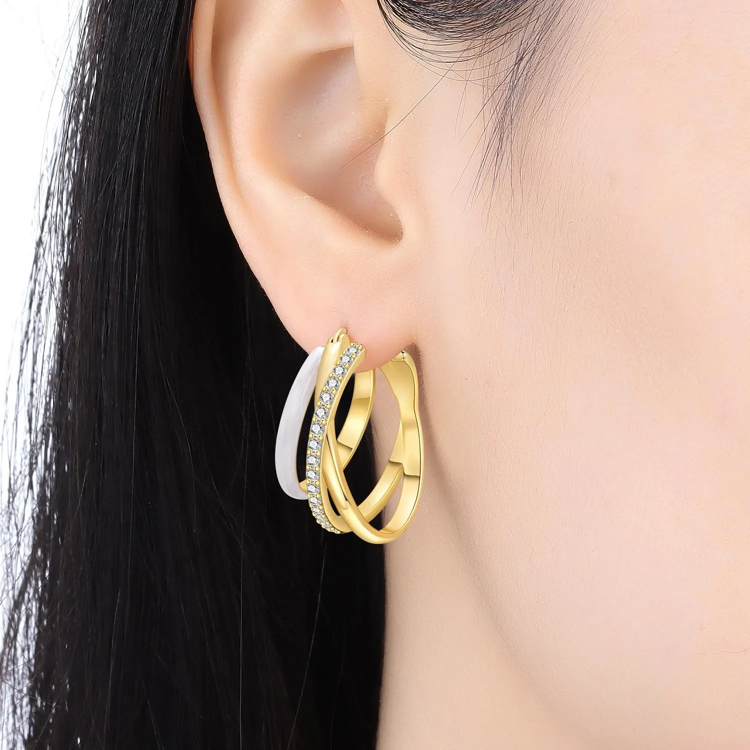 CYMYSS Orecchini Oro Donna in Argento 925 Placcato Oro 18K, Orecchini Dorati Eleganti e Leggeri, Gioielli Donna per Uso Quotidiano, Occasioni Speciali e Regalo - immagine 3