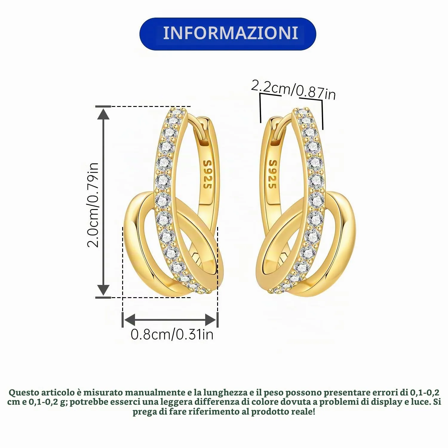 CYMYSS Orecchini Oro Donna in Argento 925 Placcato Oro 18K, Orecchini Dorati Eleganti e Leggeri, Gioielli Donna per Uso Quotidiano, Occasioni Speciali e Regalo - immagine 2