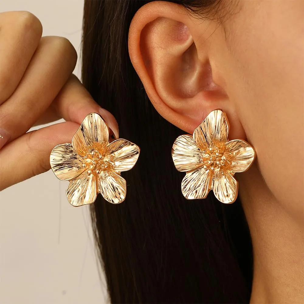 XFSRG 4 Pezzi Parure Gioielli Donna Fiore Set di Gioielli Floreali Ciondolo Orecchini Collana Orecchini Grandi Fiore Collana con Ciondolo a Forma di Fiori per Occasioni Speciali (Oro) - immagine 2