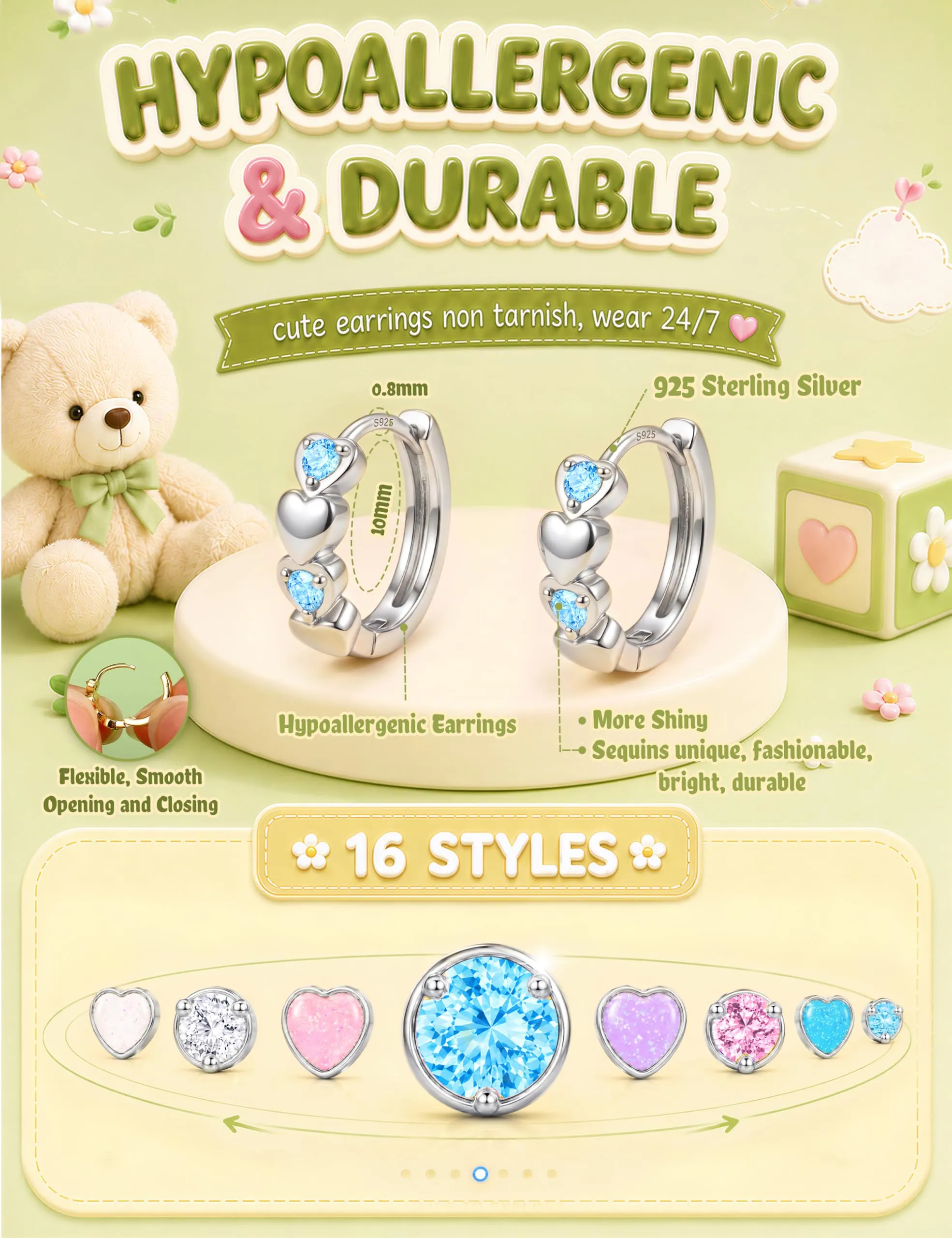 MILACOLATO Orecchini Donna Perni in Argento Sterling 925 Orecchini Bambina - immagine 2