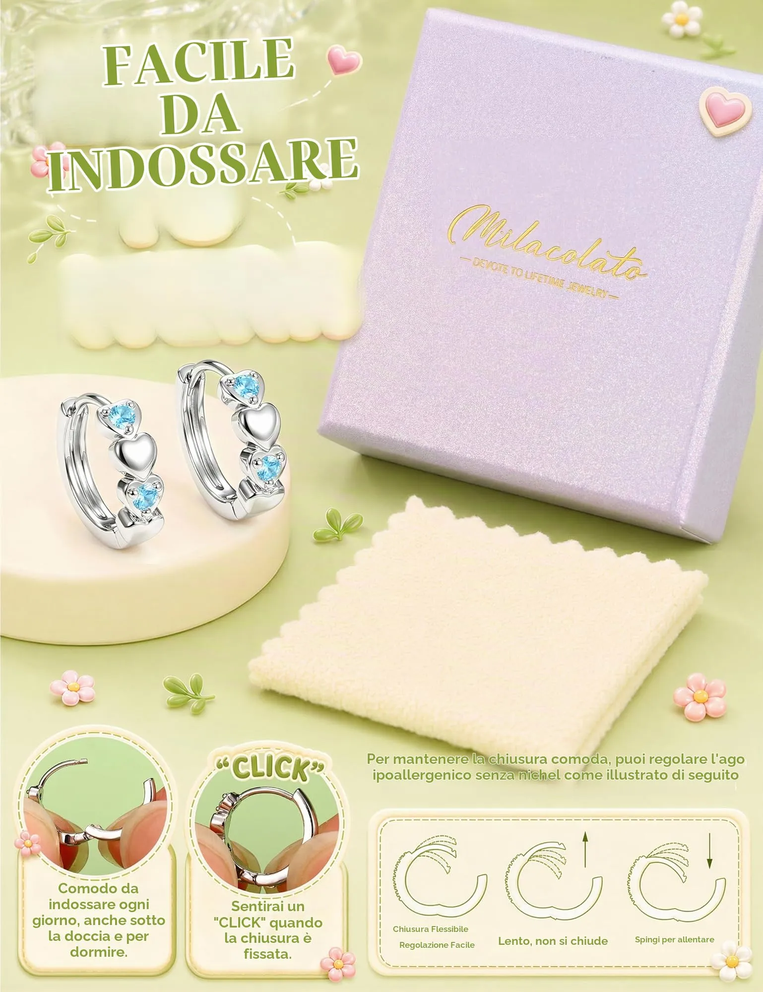 MILACOLATO Orecchini Donna Perni in Argento Sterling 925 Orecchini Bambina - immagine 6