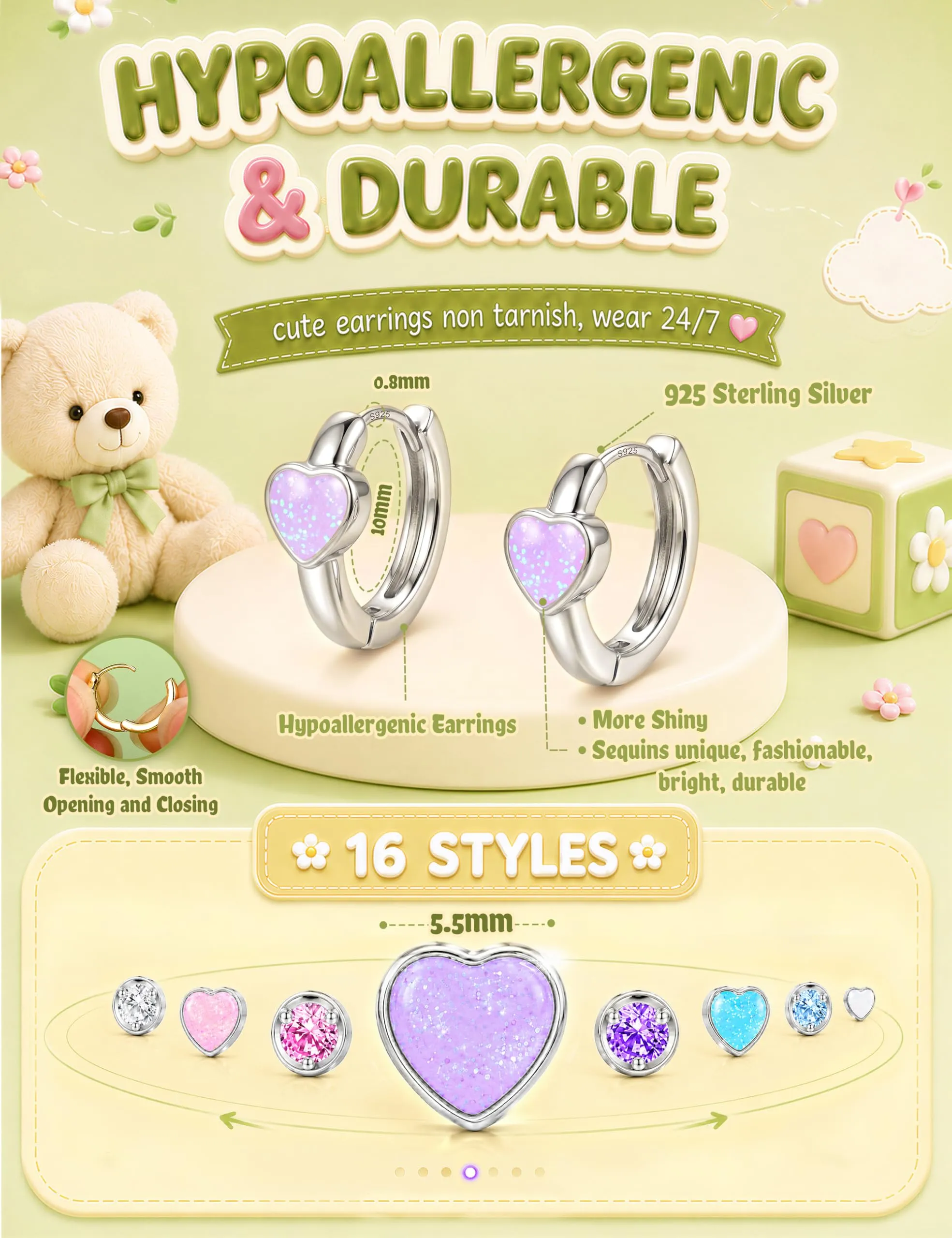 MILACOLATO Orecchini Donna Perni in Argento Sterling 925 Orecchini Bambina - immagine 2