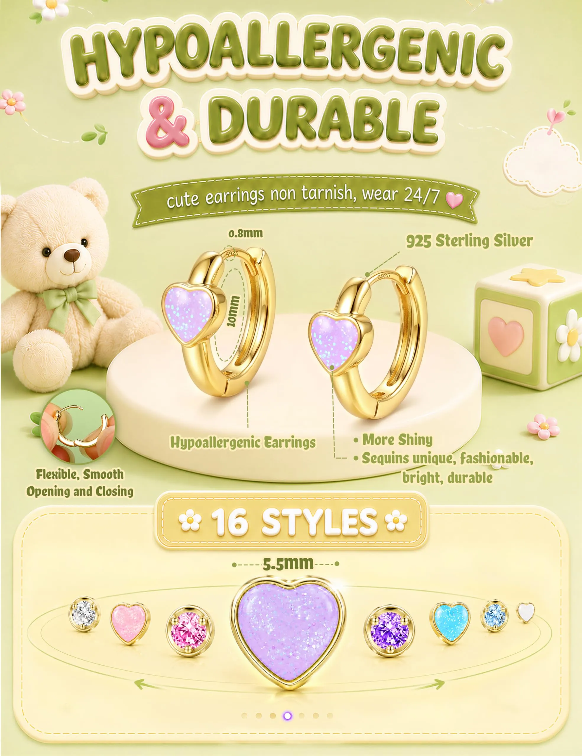 MILACOLATO Orecchini Donna Perni in Argento Sterling 925 Orecchini Bambina - immagine 2