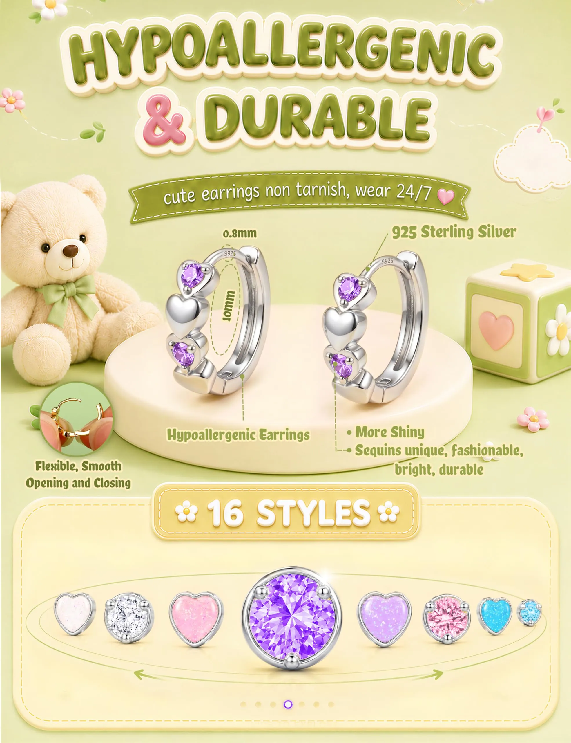 MILACOLATO Orecchini Donna Perni in Argento Sterling 925 Orecchini Bambina - immagine 2