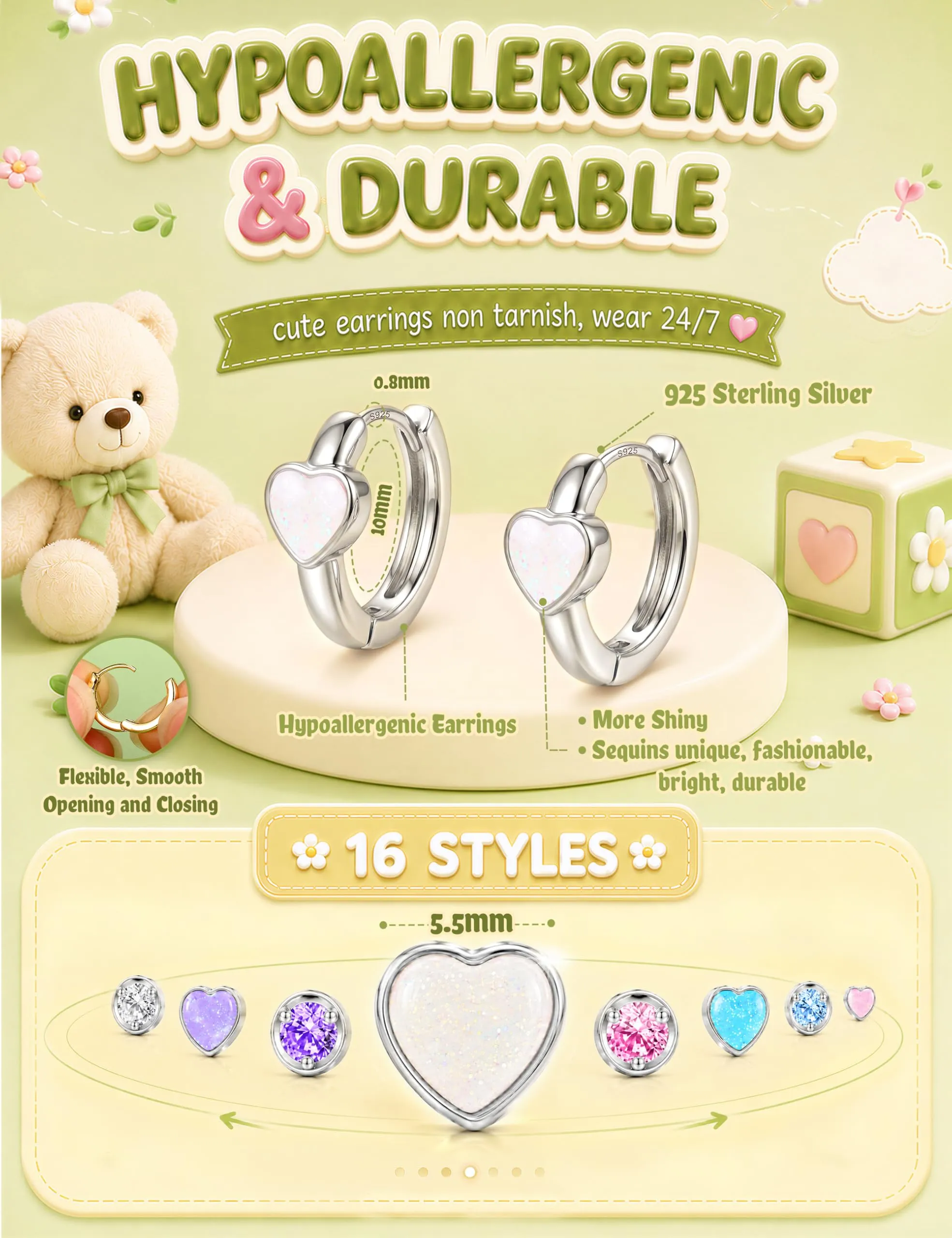 MILACOLATO Orecchini Donna Perni in Argento Sterling 925 Orecchini Bambina - immagine 2