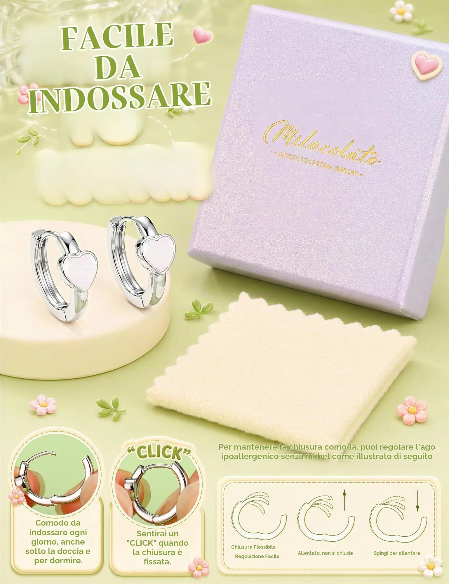 MILACOLATO Orecchini Donna Perni in Argento Sterling 925 Orecchini Bambina - immagine 6
