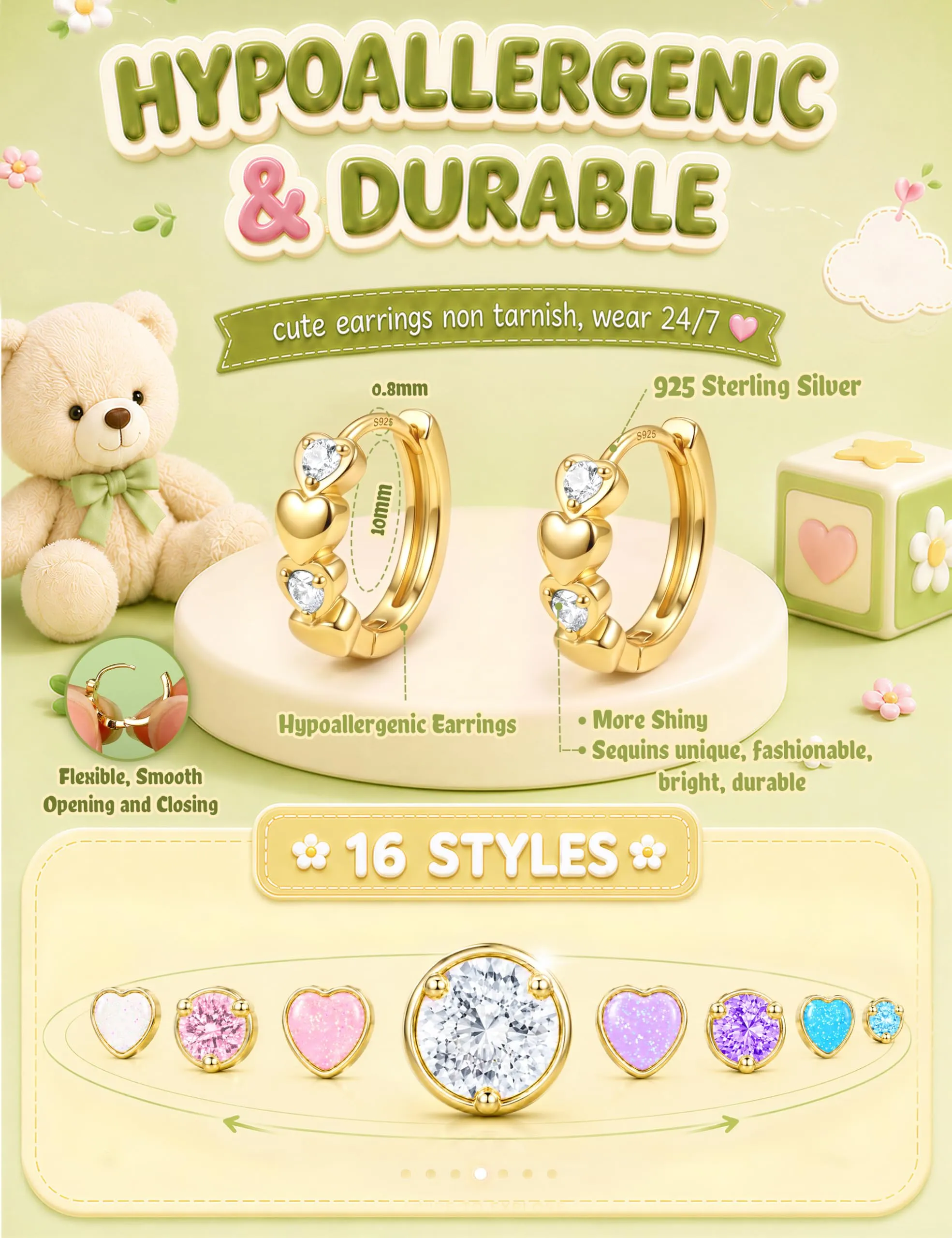 MILACOLATO Orecchini Donna Perni in Argento Sterling 925 Orecchini Bambina - immagine 2