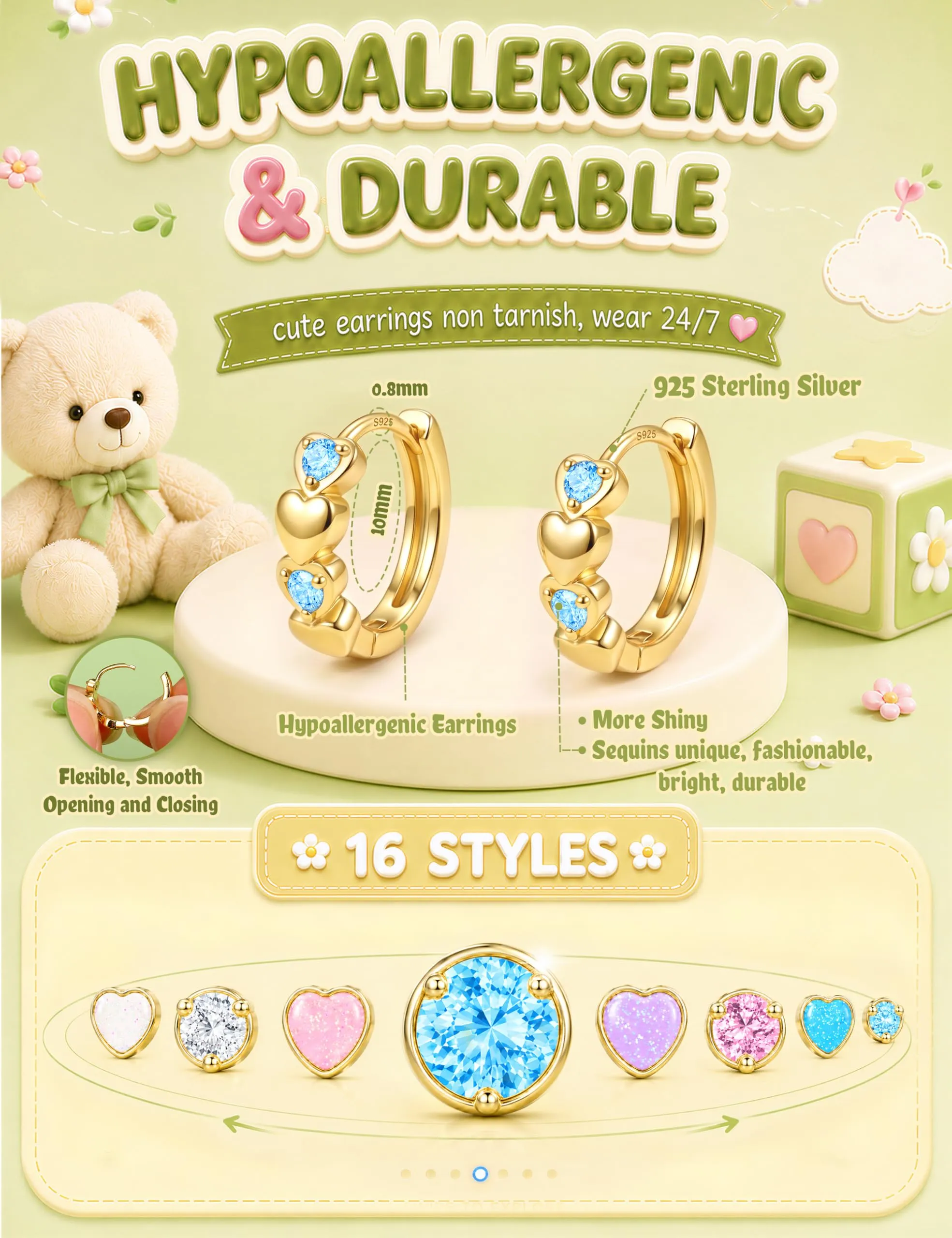 MILACOLATO Orecchini Donna Perni in Argento Sterling 925 Orecchini Bambina - immagine 2