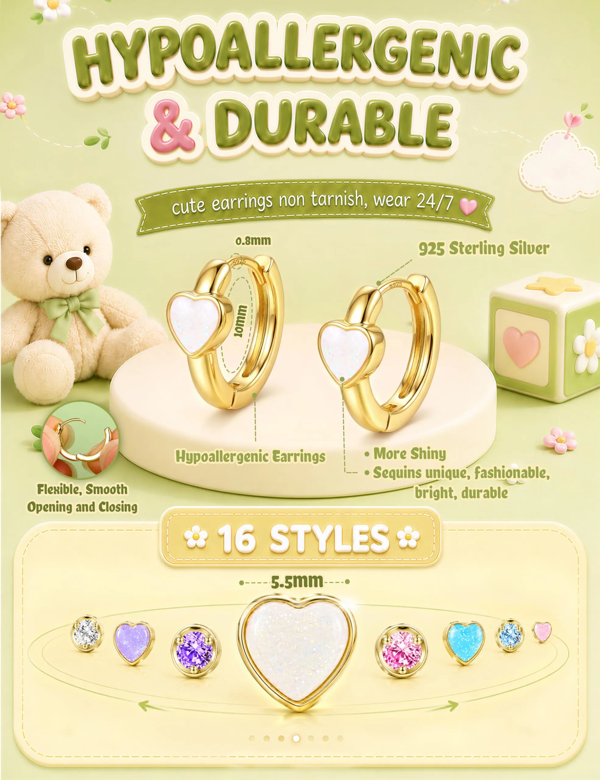 MILACOLATO Orecchini Donna Perni in Argento Sterling 925 Orecchini Bambina - immagine 2