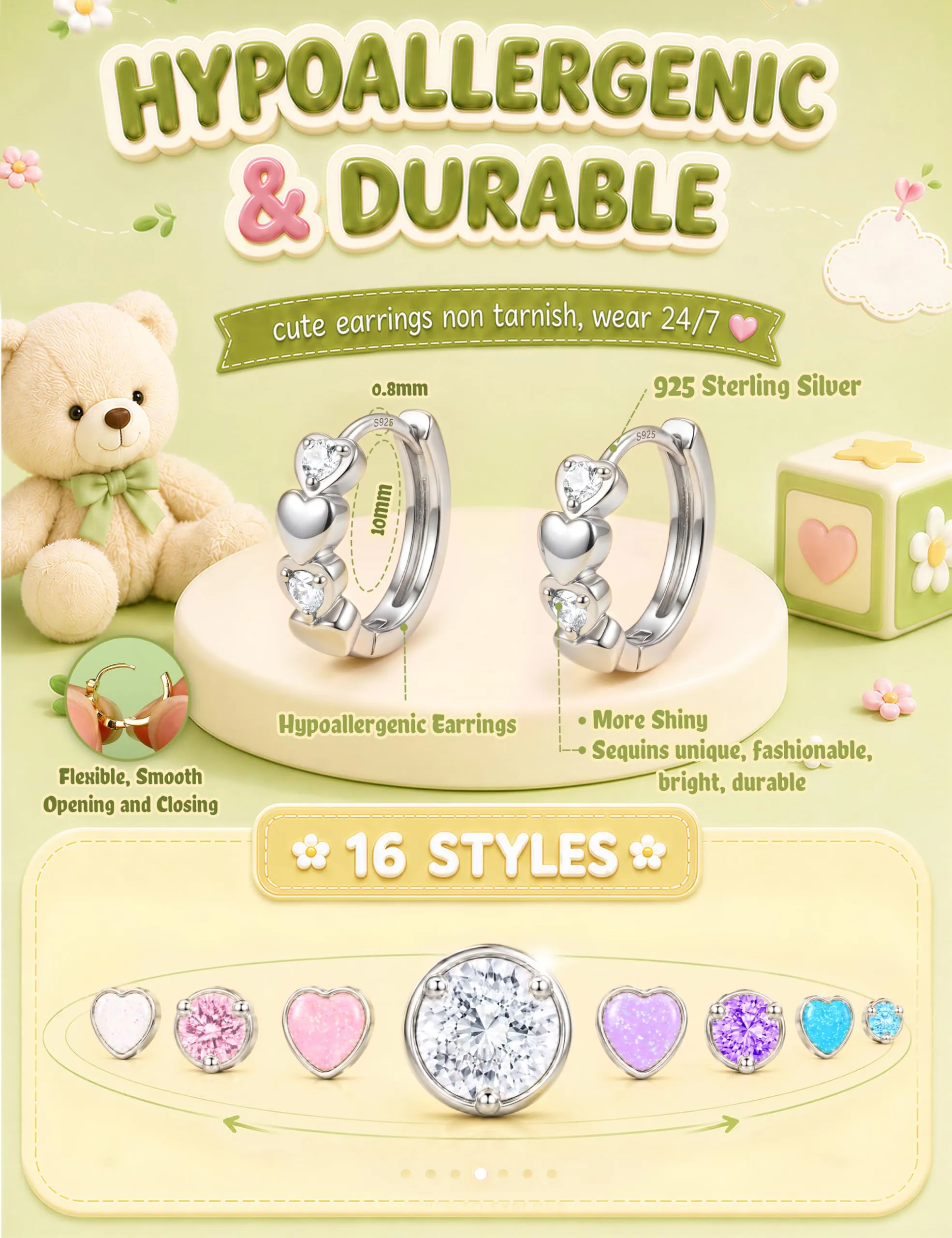 MILACOLATO Orecchini Donna Perni in Argento Sterling 925 Orecchini Bambina - immagine 2
