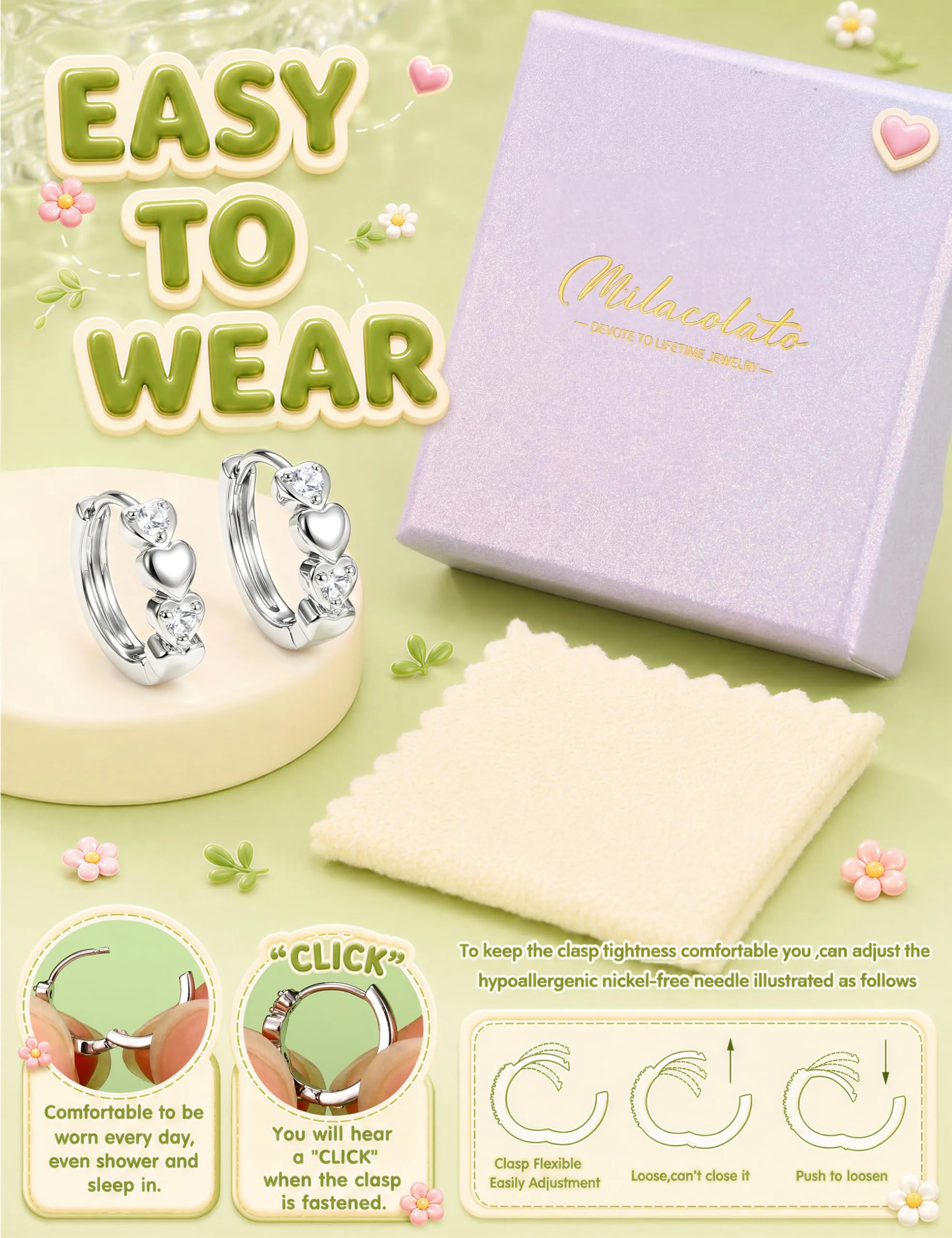MILACOLATO Orecchini Donna Perni in Argento Sterling 925 Orecchini Bambina - immagine 6