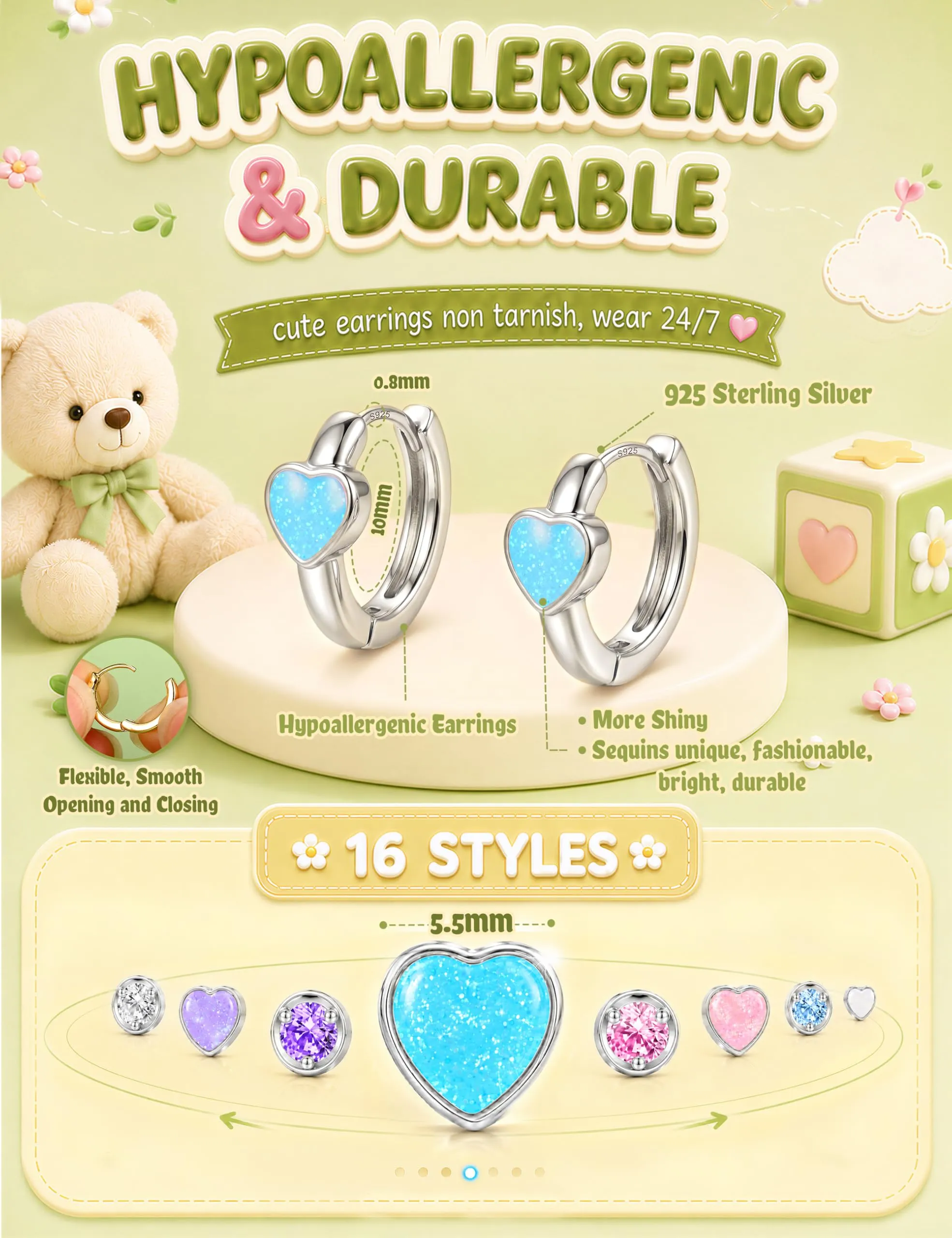 MILACOLATO Orecchini Donna Perni in Argento Sterling 925 Orecchini Bambina - immagine 2
