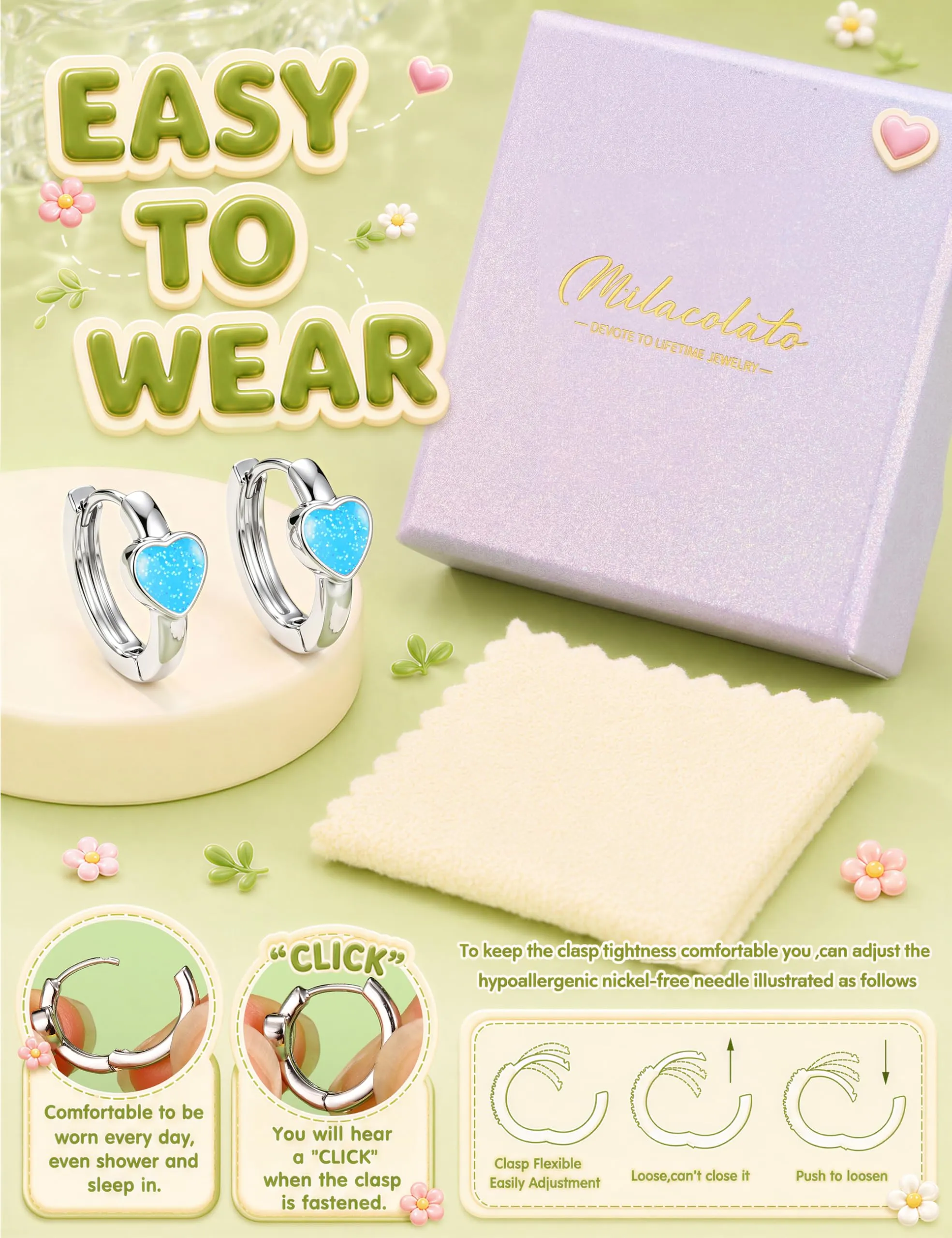 MILACOLATO Orecchini Donna Perni in Argento Sterling 925 Orecchini Bambina - immagine 7