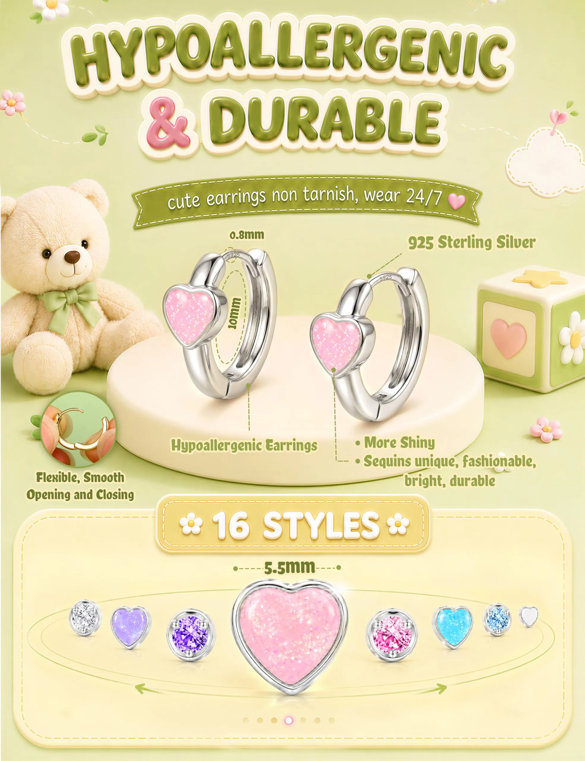 MILACOLATO Orecchini Donna Perni in Argento Sterling 925 Orecchini Bambina - immagine 2