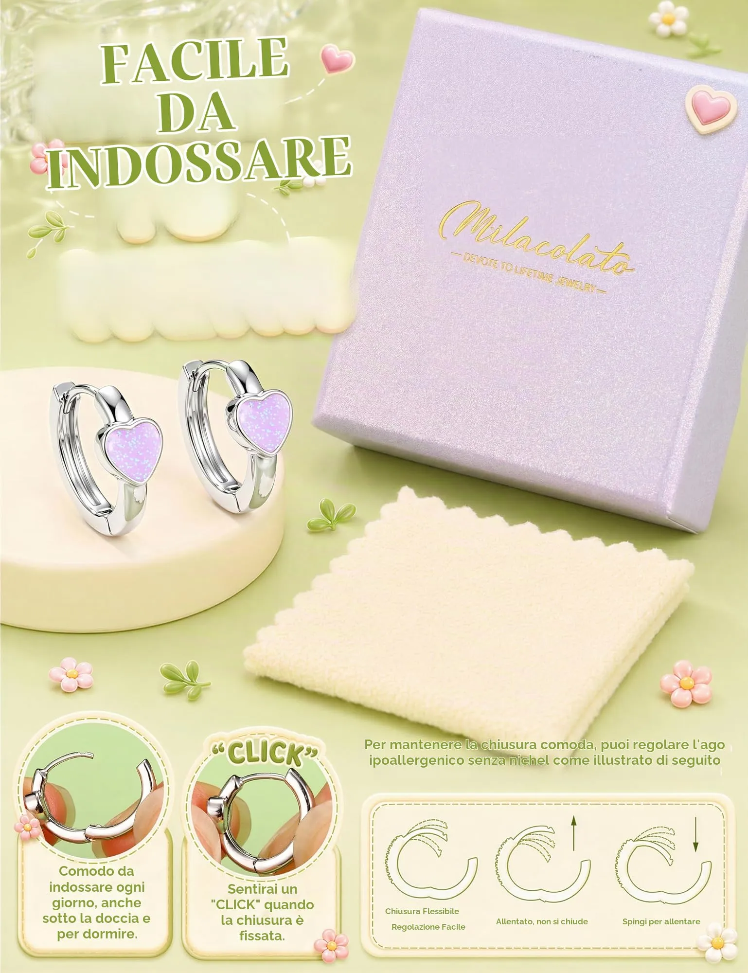 MILACOLATO Orecchini Donna Perni in Argento Sterling 925 Orecchini Bambina - immagine 6
