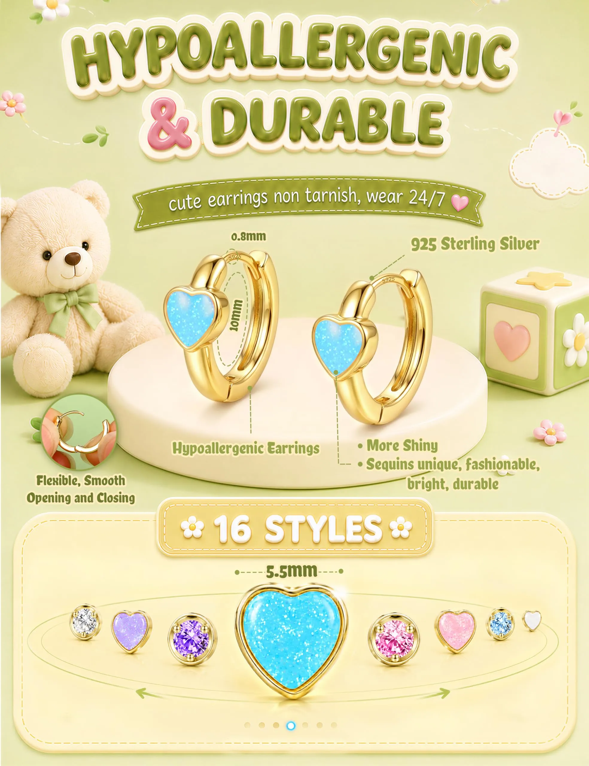 MILACOLATO Orecchini Donna Perni in Argento Sterling 925 Orecchini Bambina - immagine 2