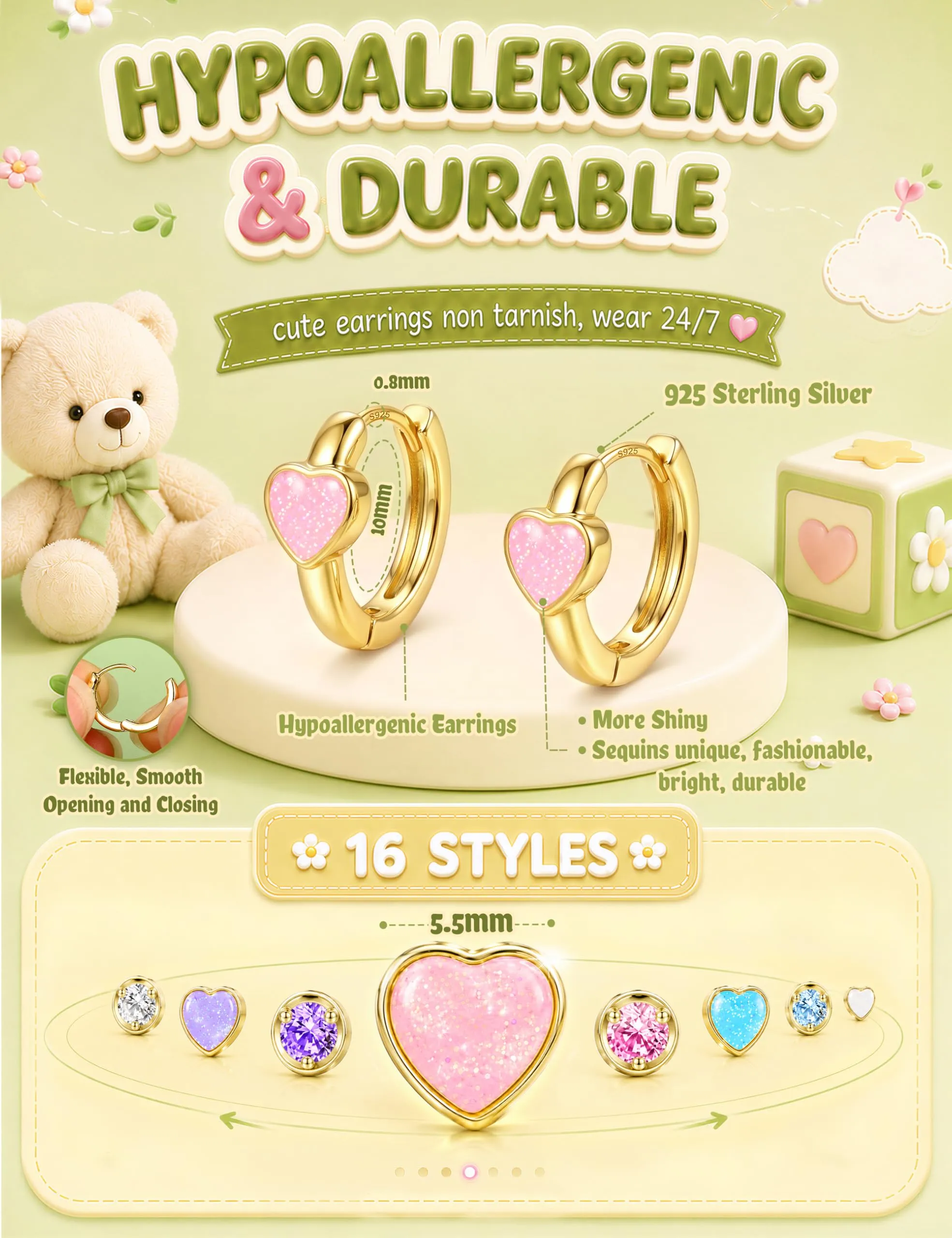 MILACOLATO Orecchini Donna Perni in Argento Sterling 925 Orecchini Bambina - immagine 2