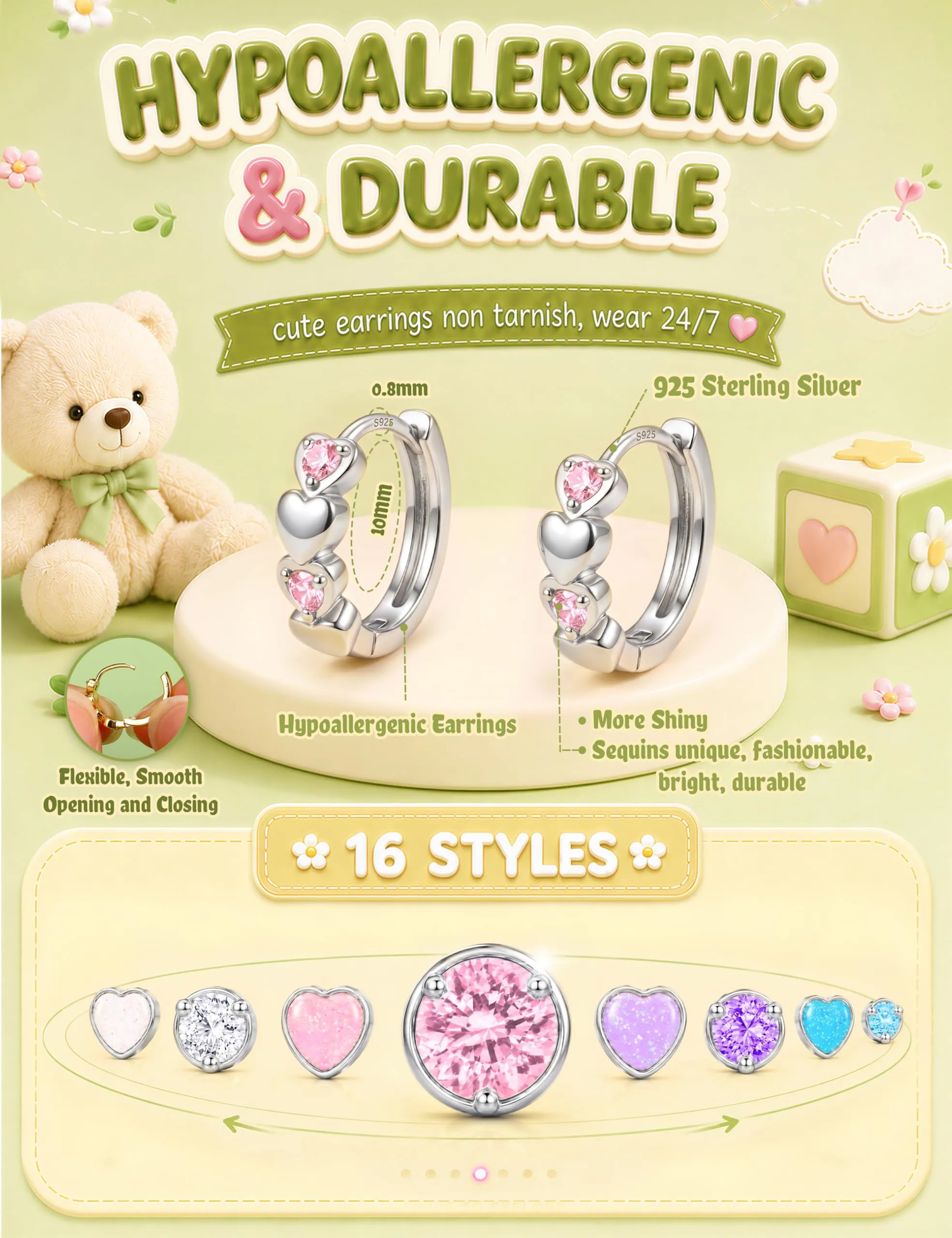 MILACOLATO Orecchini Donna Perni in Argento Sterling 925 Orecchini Bambina - immagine 2