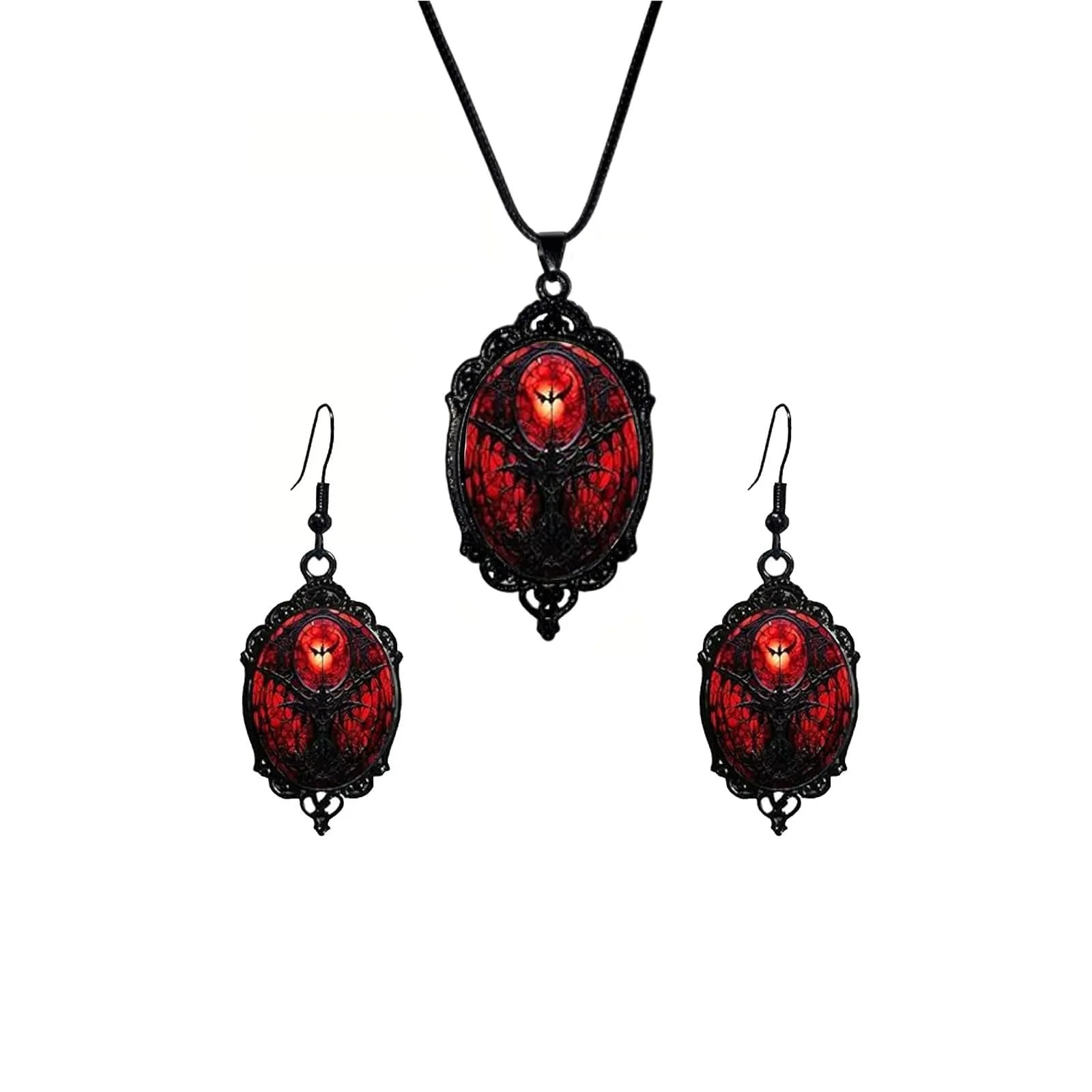 Gioielli Gotici Set Halloween, Collana Ciondolo Pipistrello e Orecchini - immagine 1