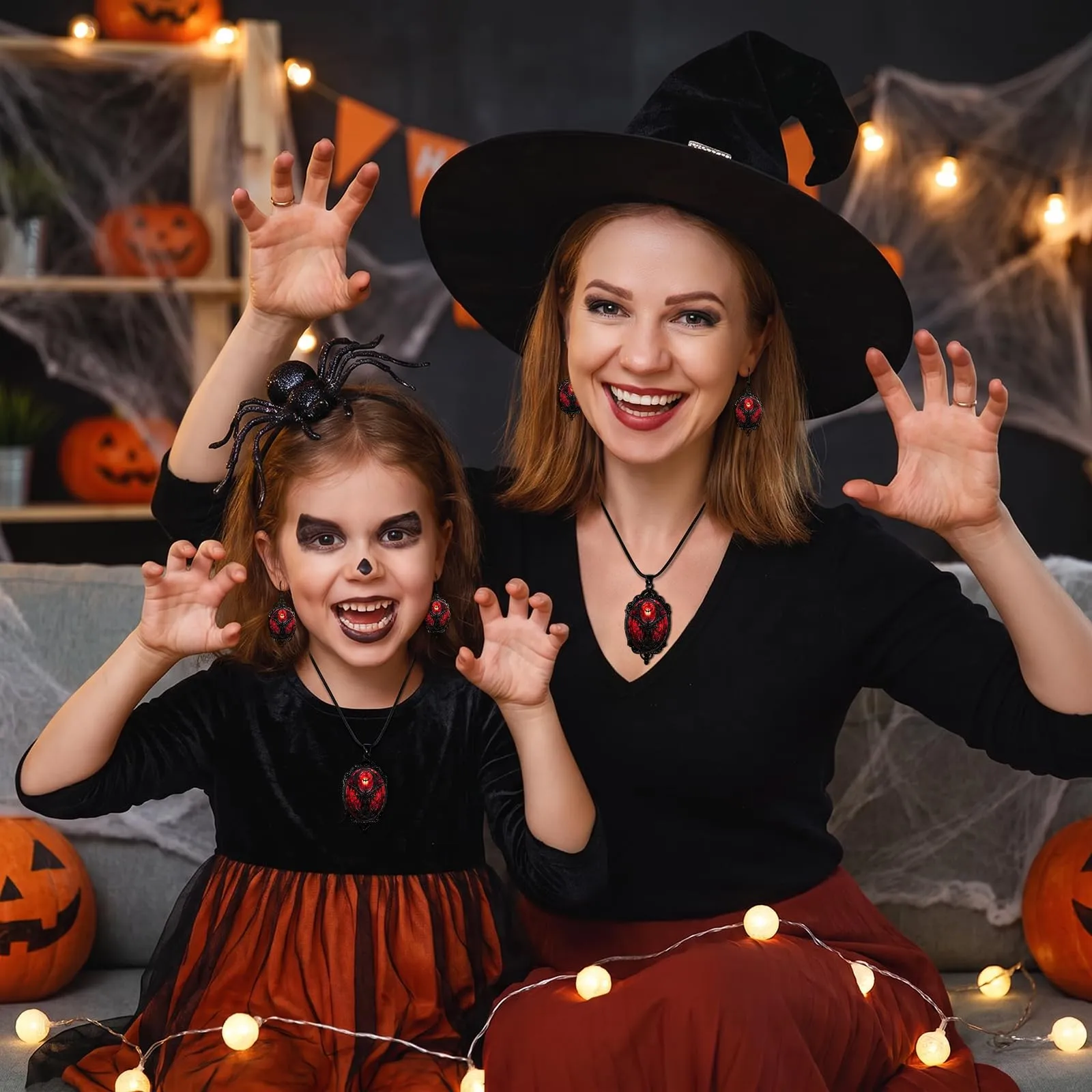 Gioielli Gotici Set Halloween, Collana Ciondolo Pipistrello e Orecchini - immagine 7