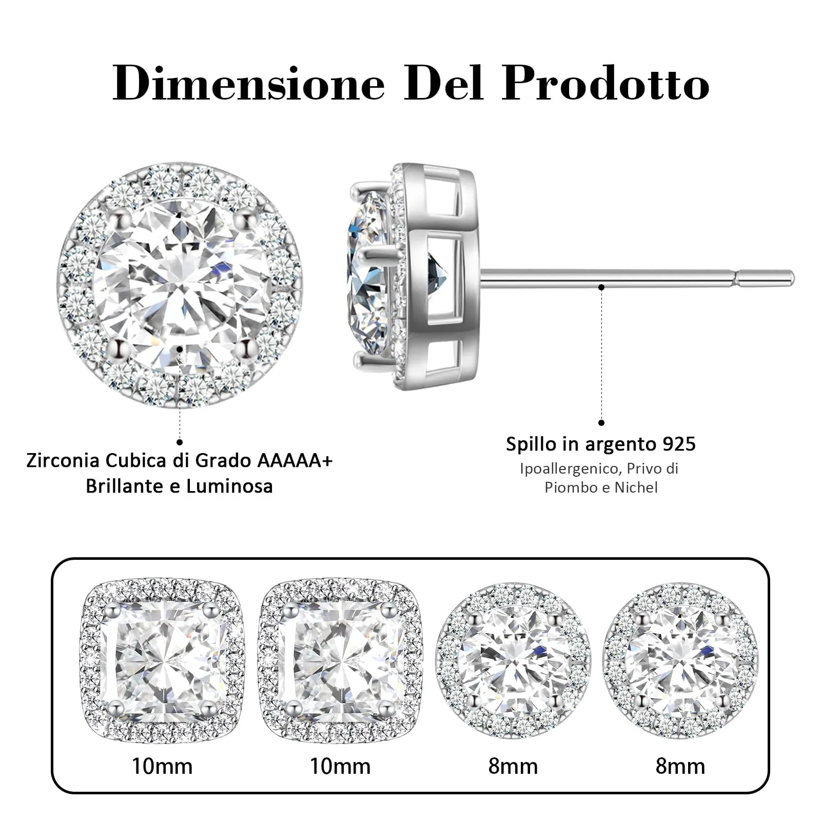 Orecchini Uomo Diamante Orecchini Donna Argento 925,2 Paia - immagine 2