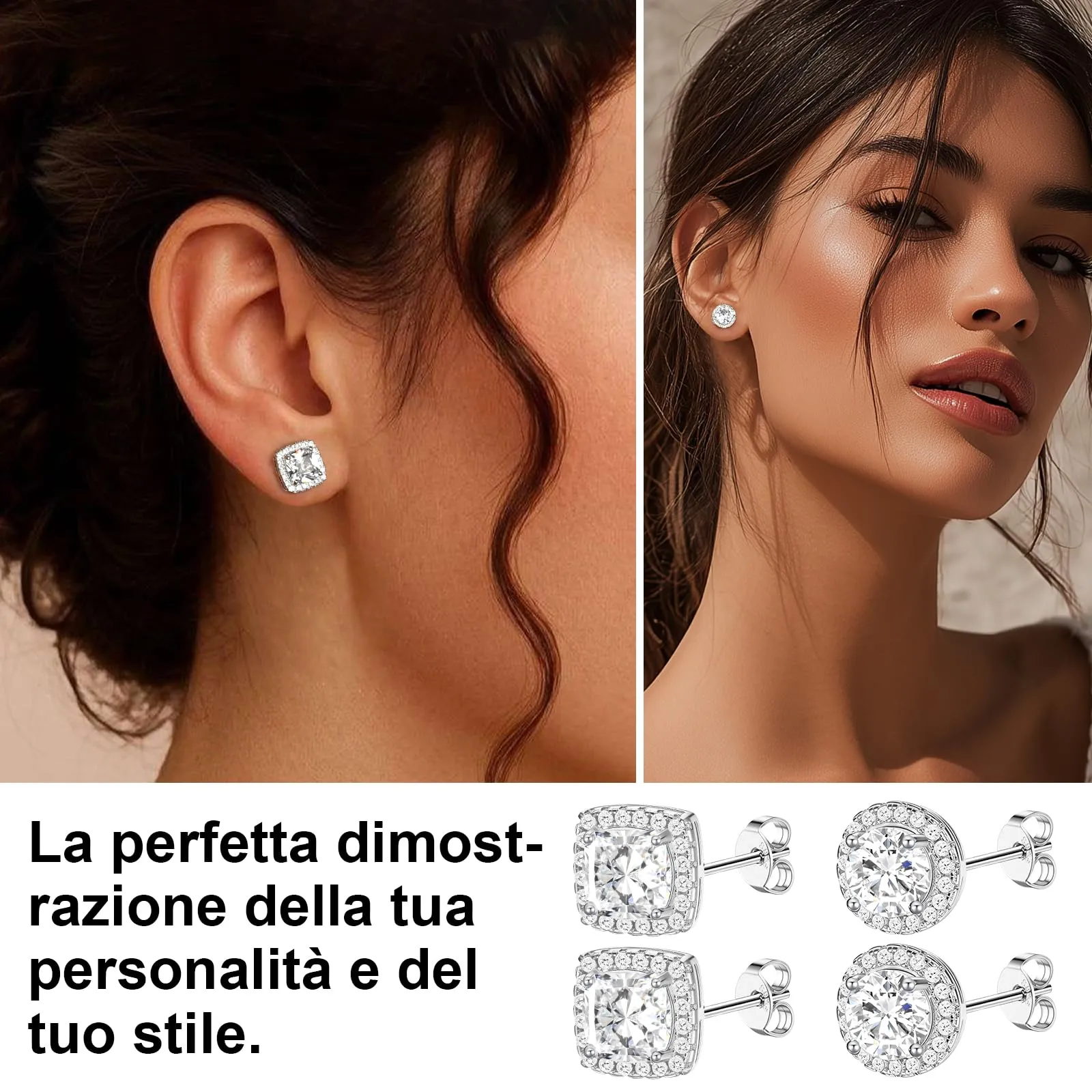Orecchini Uomo Diamante Orecchini Donna Argento 925,2 Paia - immagine 3
