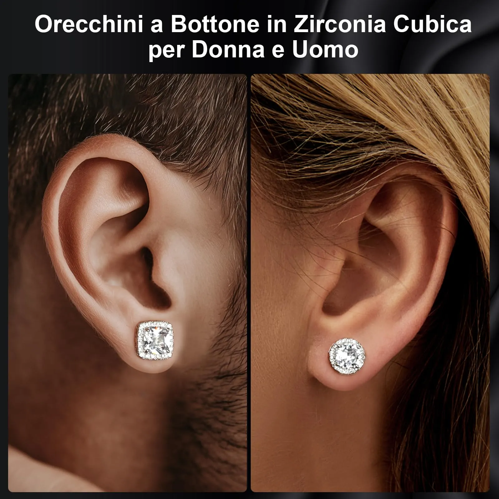 Orecchini Uomo Diamante Orecchini Donna Argento 925,2 Paia - immagine 6