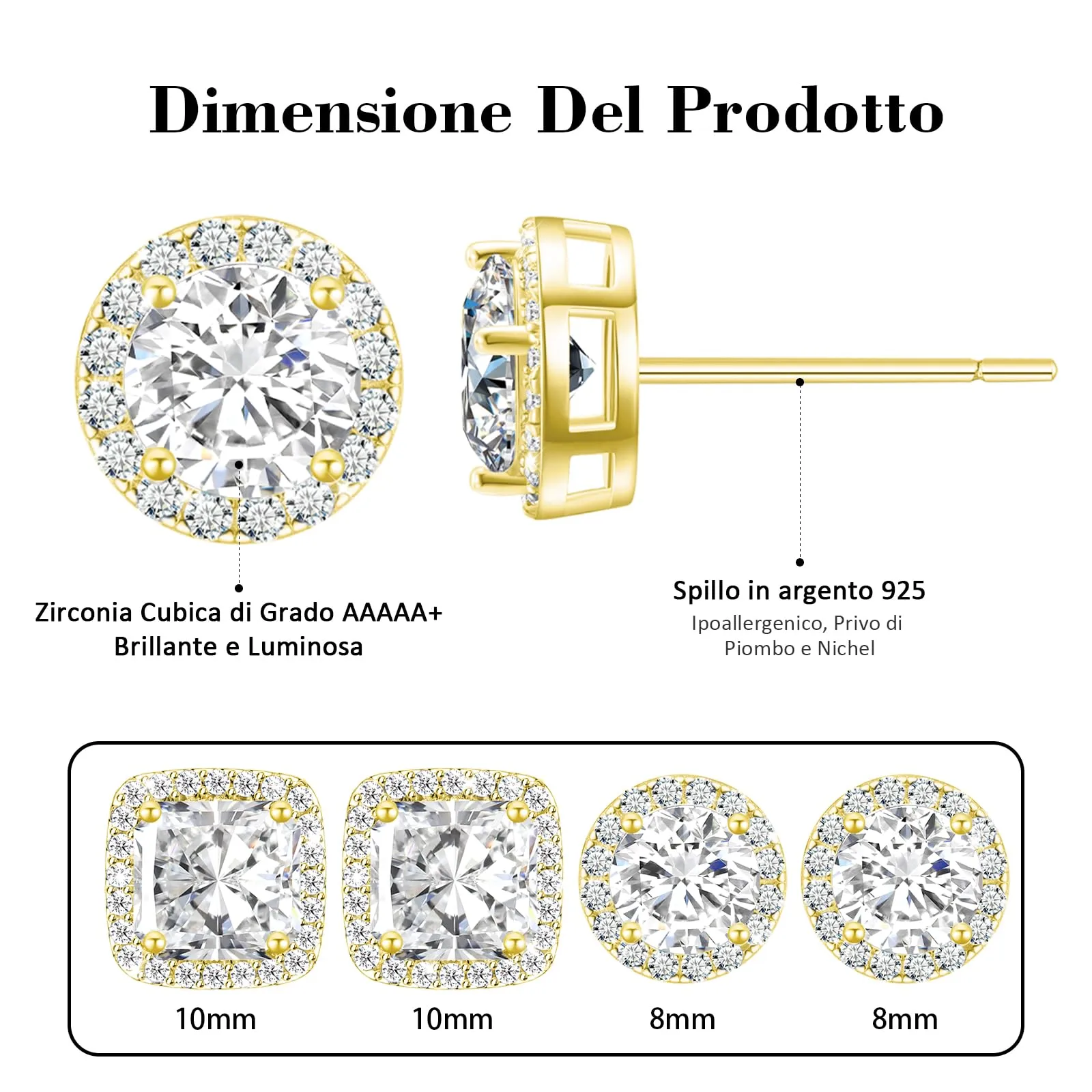 Orecchini Uomo Diamante Orecchini Donna Oro,2 Paia - immagine 2
