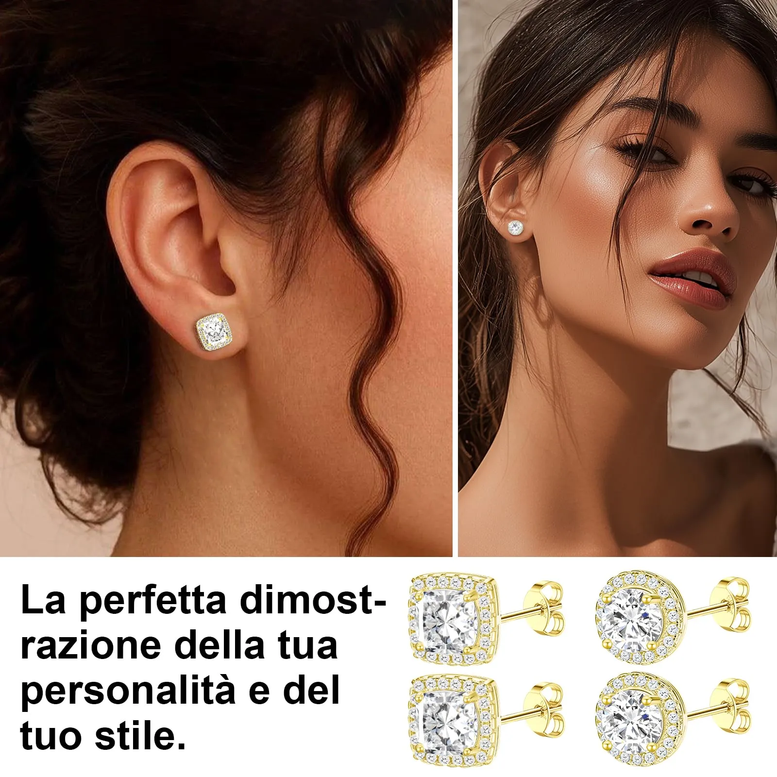 Orecchini Uomo Diamante Orecchini Donna Oro,2 Paia - immagine 3