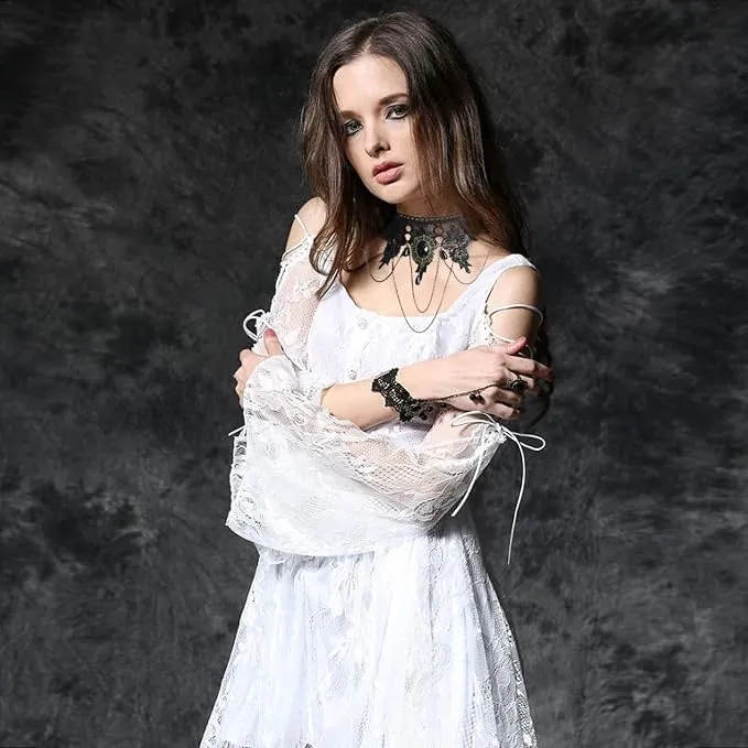 Collana di Pizzo Nero Gotica con Bracciale, Girocollo Donna 3 Pezzi - immagine 6