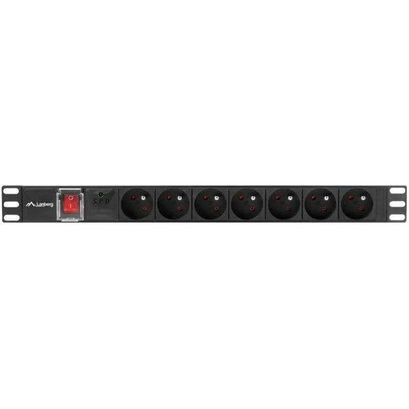 Multipresa Lanberg PDU-07E-0200-BK 7 prese protezione sovratensioni rack 1U interruttore - immagine 1