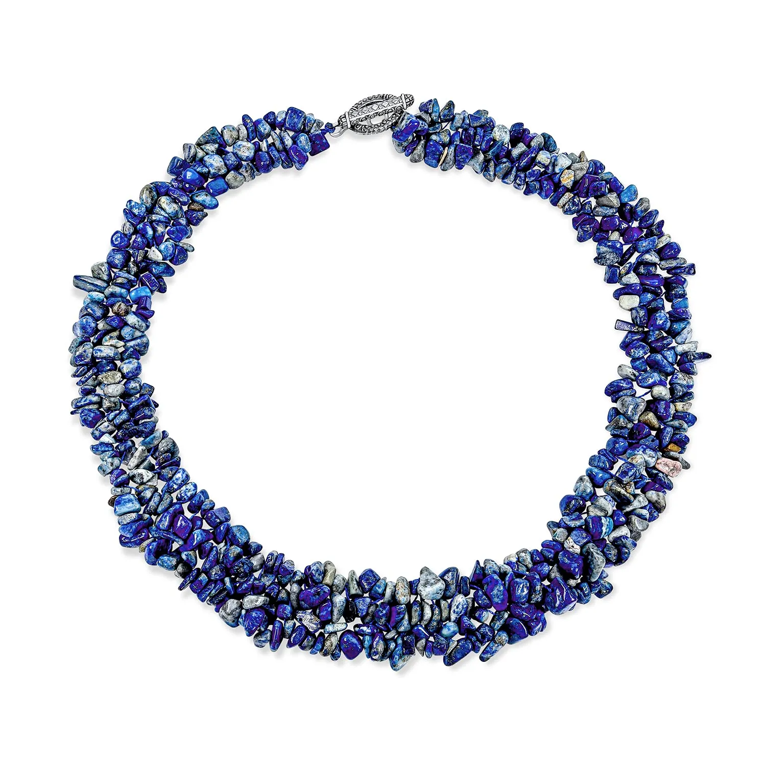Bling Jewelry Ampio Chunky Pietra Blu Lapis Chips Dichiarazione Bib Collana Per Le Donne Collare Bracciale Elastico Per Le Donne Set 18 Pollici - immagine 3