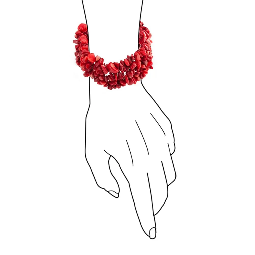 Ampio Cluster Di Corallo Rosso Tinto Chips Bib Statement Collar Necklace Stretch Bracelet Jewelry Set Per Le Donne - immagine 5