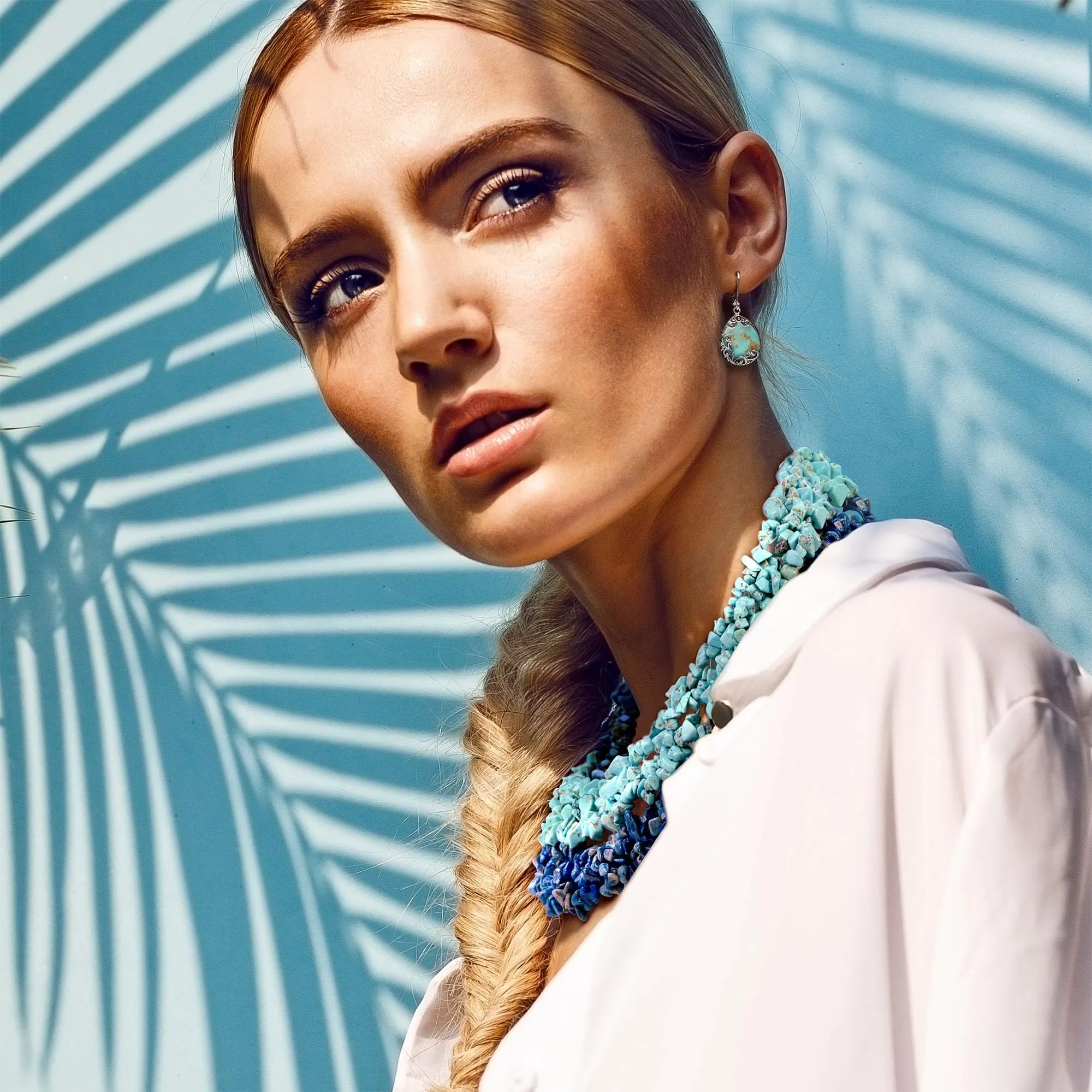 Bling Jewelry Ampio Cluster Stabilizzato Turchese Chips Bib Dichiarazione Collare Collana Braccialetto Elastico Per Le Donne Set Di Gioielli - immagine 4