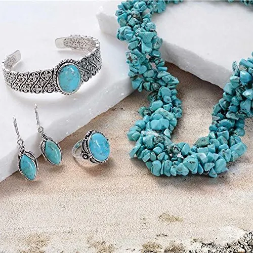 Bling Jewelry Ampio Cluster Stabilizzato Turchese Chips Bib Dichiarazione Collare Collana Braccialetto Elastico Per Le Donne Set Di Gioielli - immagine 5