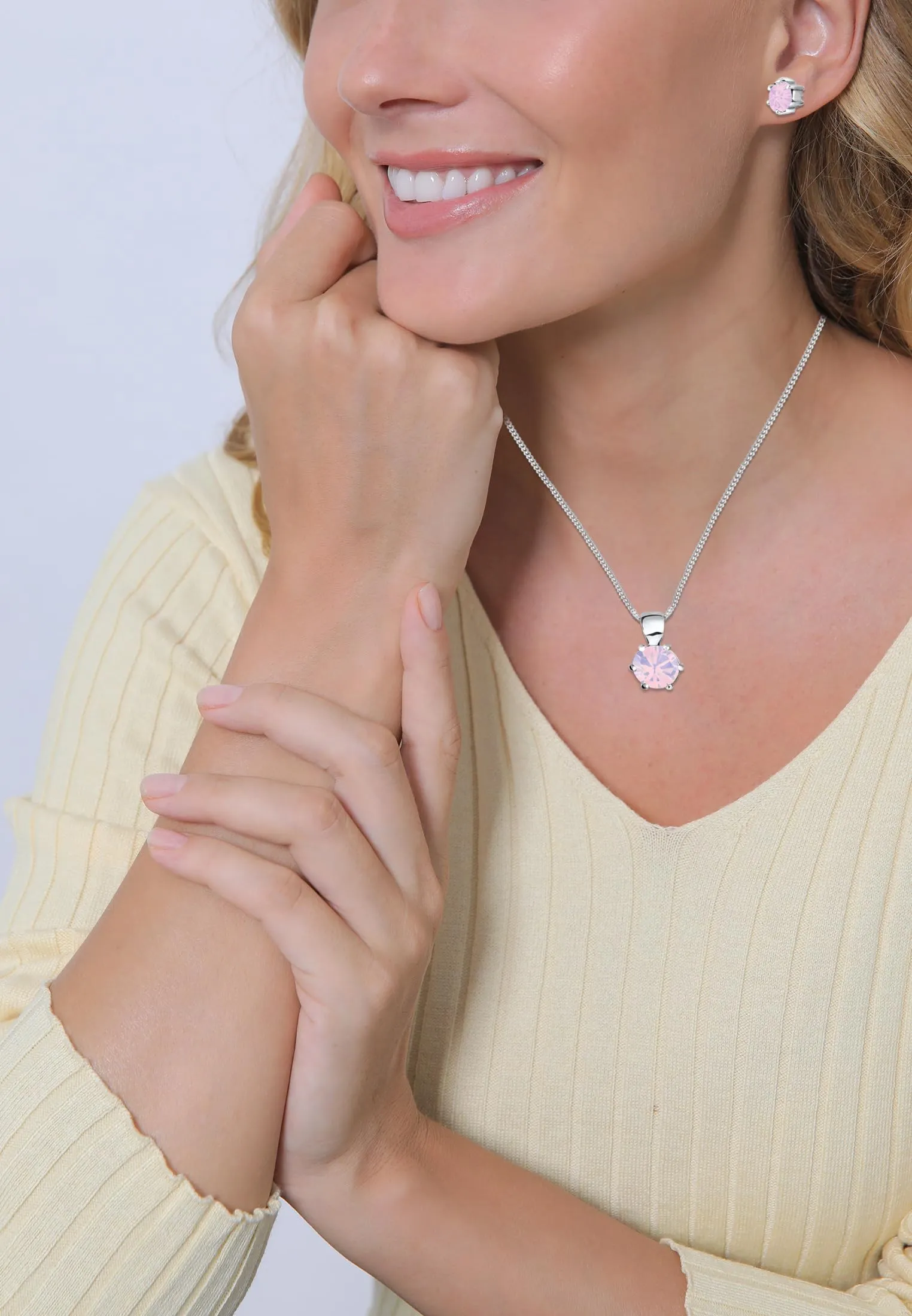Elli Donna 925 Argento Rotonda rosa Cristallo - immagine 5