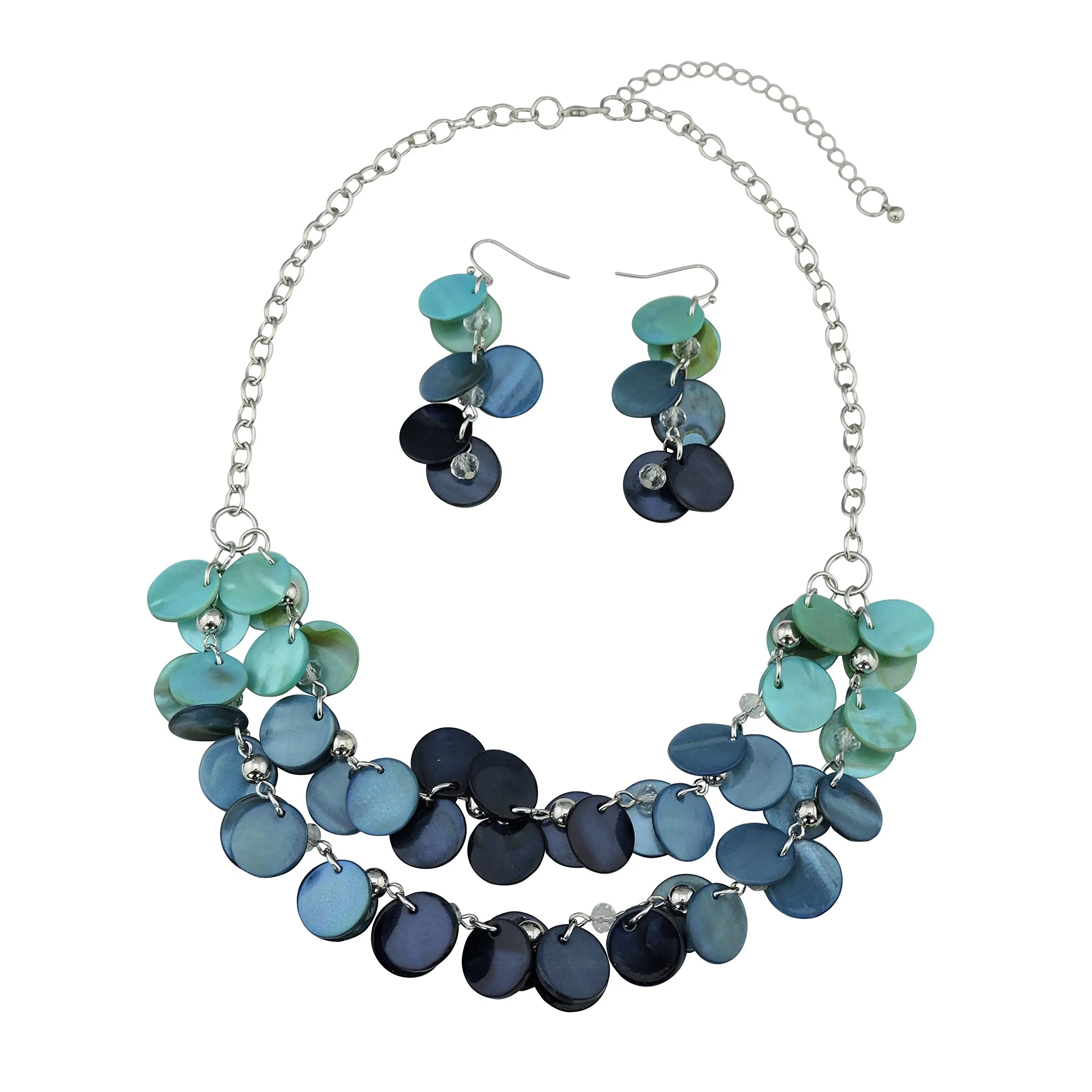 Bocar 2 Strati Dichiarazione Girocollo Shell Collana e Orecchini Set per Le Donne Regalo(NK-10248-blue) - immagine 4
