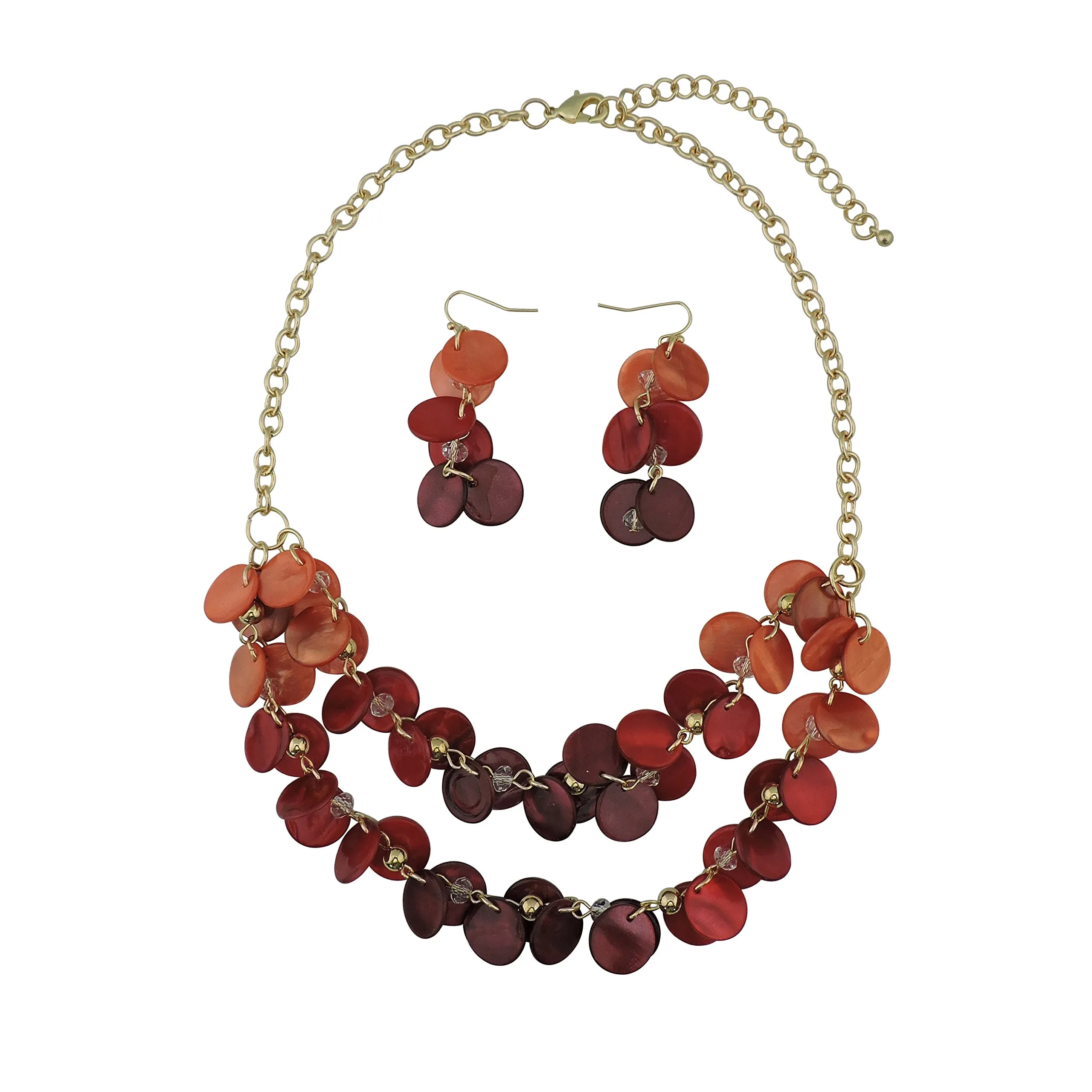 Bocar 2 Strati Dichiarazione Girocollo Shell Collana e Orecchini Set per Le Donne Regalo(NK-10248-orange+Red+Wine) - immagine 1