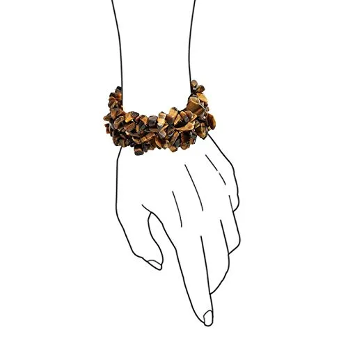 Grande Ampia Collana Di Bavaglino Di Dichiarazione Dei Trucioli Delle Pietre Marroni Dell'Occhio Delle Tigri Per Le Donne Braccialetto Di Allungamento Del Collare Per Le Donne Ha Regolato 18 Pollici - immagine 4