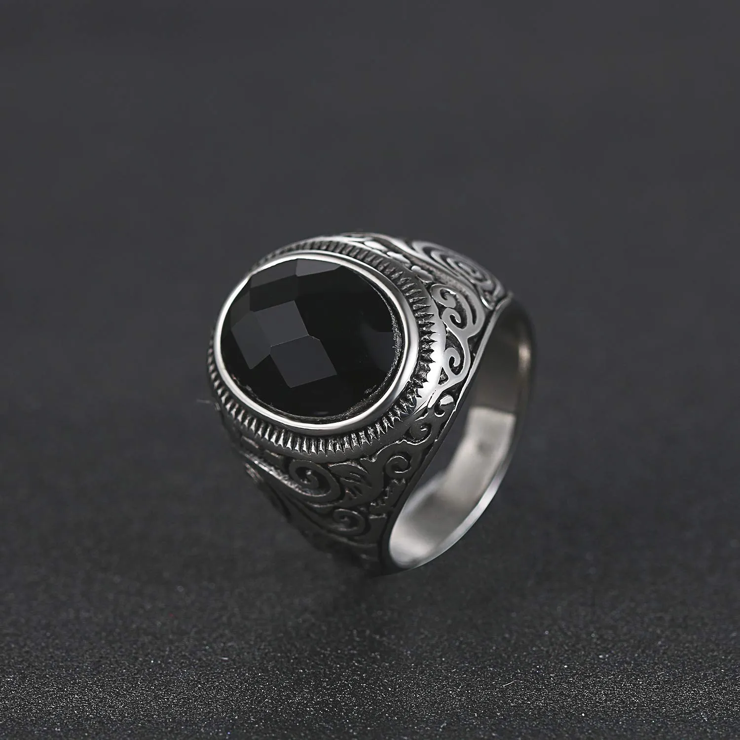 OIDEA Anello Unisex in Acciaio Inossidabile con Inserto in Vetro - immagine 5