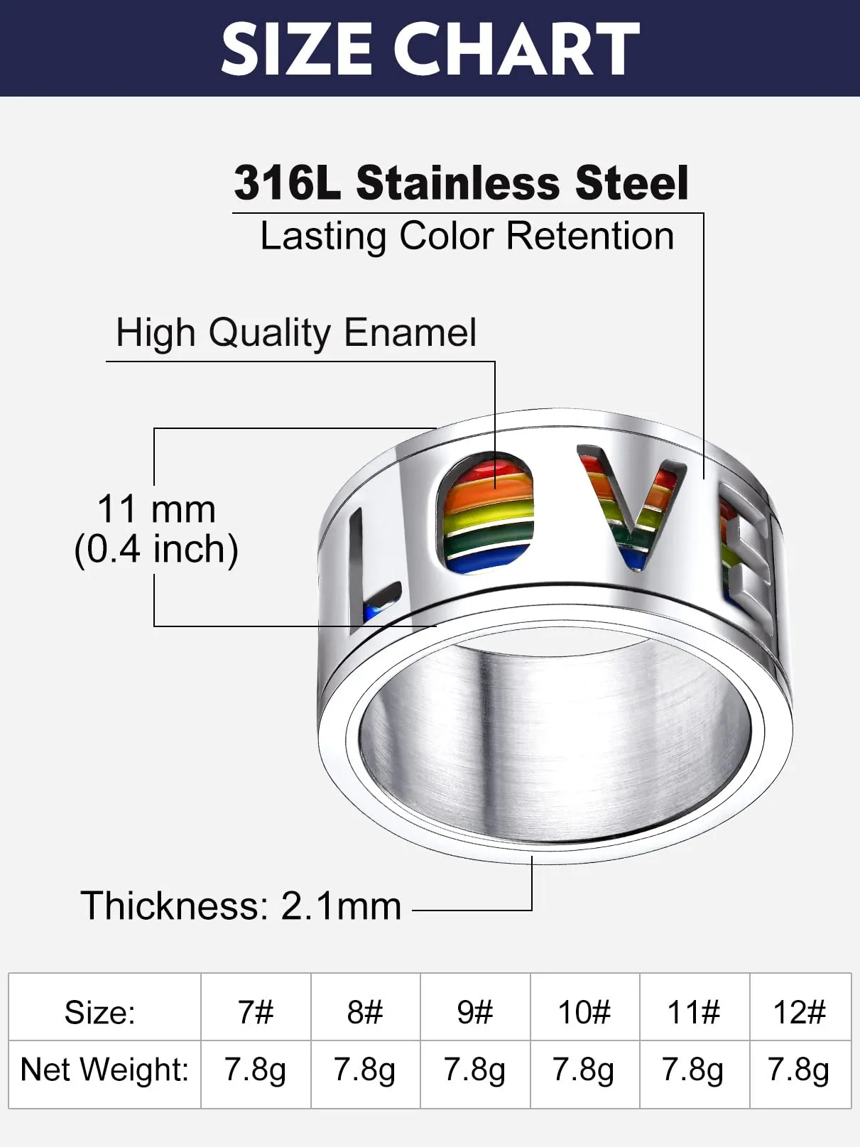 Bandmax LGBT Gay Pride Anello Uomo Arcobaleno Girevole, Argento Anelli Uomo in Acciaio Inossidabile, 22 Taglia Anello Gioielli Donna Uomo di Moda, Idee Regalo per Coppia Amici - immagine 5