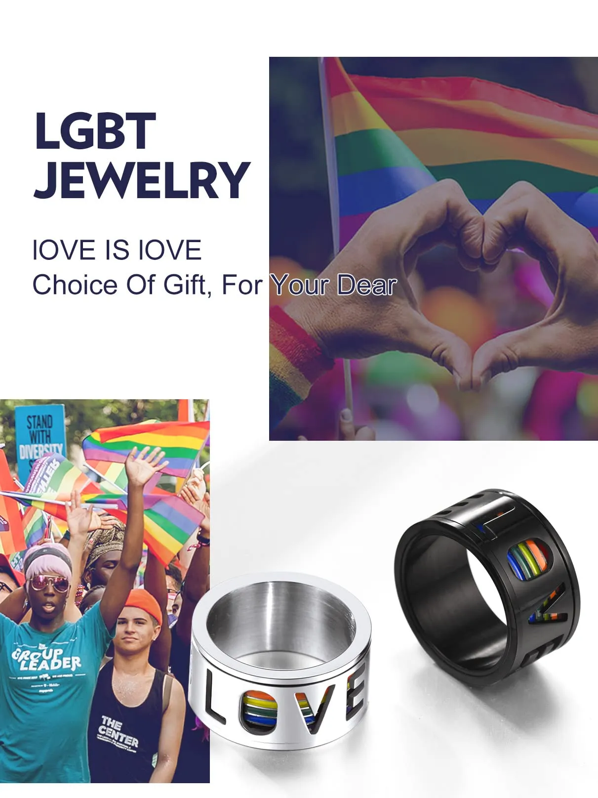 Bandmax LGBT Gay Pride Anello Uomo Arcobaleno Girevole, Argento Anelli Uomo in Acciaio Inossidabile, 22 Taglia Anello Gioielli Donna Uomo di Moda, Idee Regalo per Coppia Amici - immagine 7