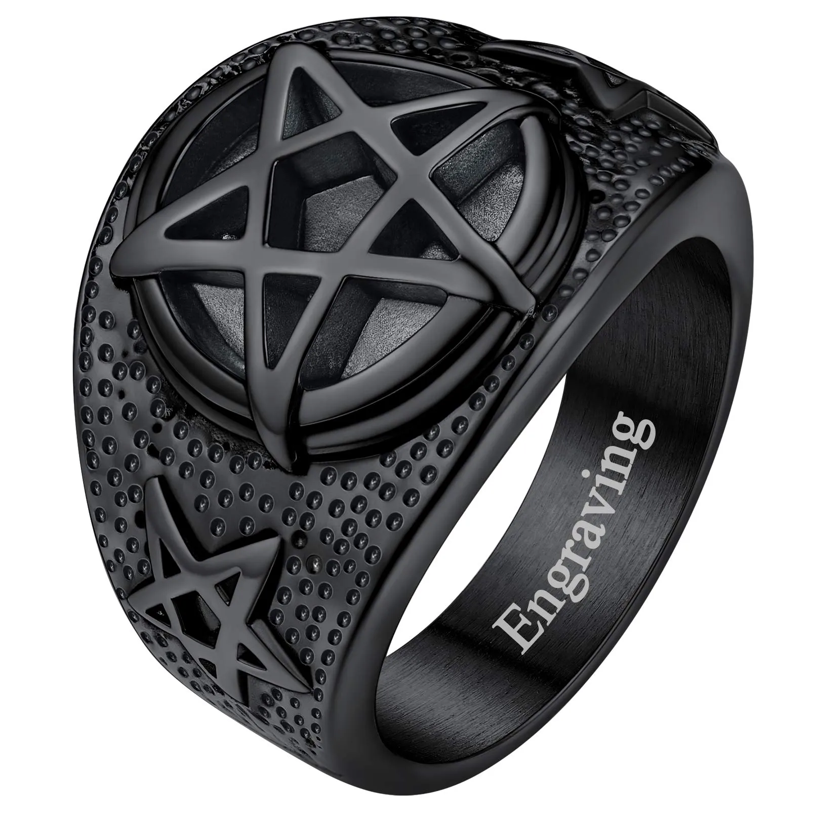 FaithHeart Anello Uomo Satana Pentagramma Pentacolo Invertito Capra Satanica 3D Rilievo Anello Argento Ner Oro Gotico Hiphop Punk Misura IT 14-32 Personalizzato Regalo Compleanno Coppie - immagine 1