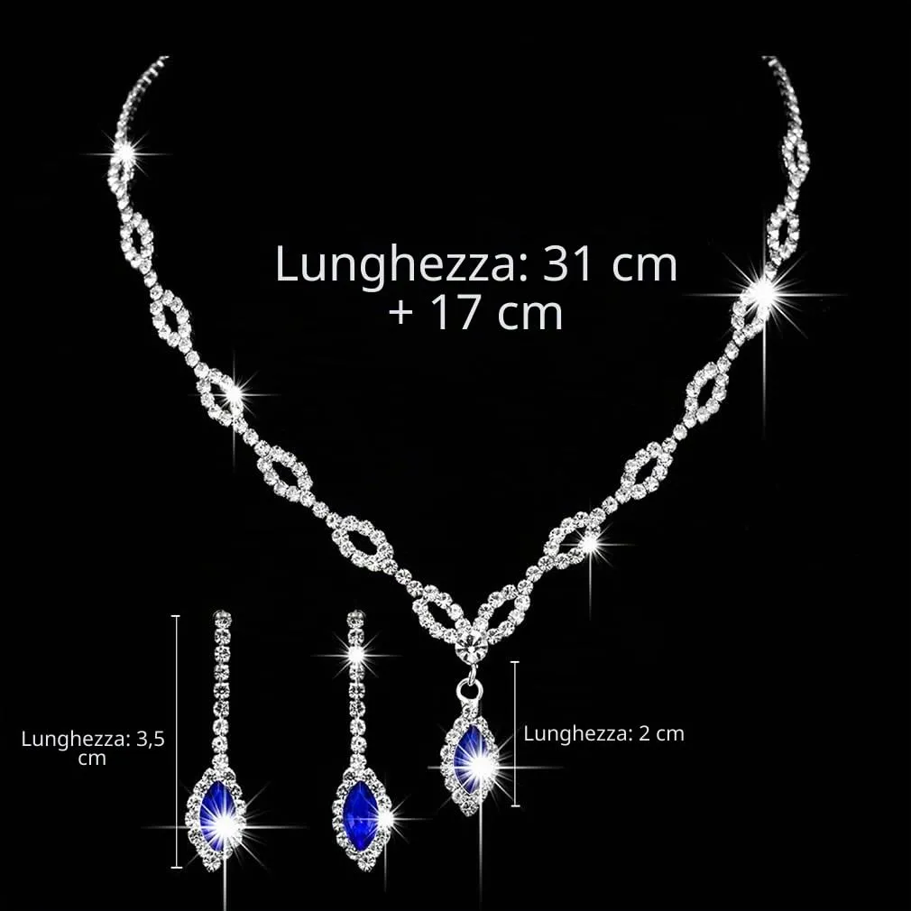 Wedity Wedding Crystal Collana Orecchini Set Sposa Girocollo Collane Gioielli con ciondolo blu per donne e ragazze (blu 1) - immagine 4